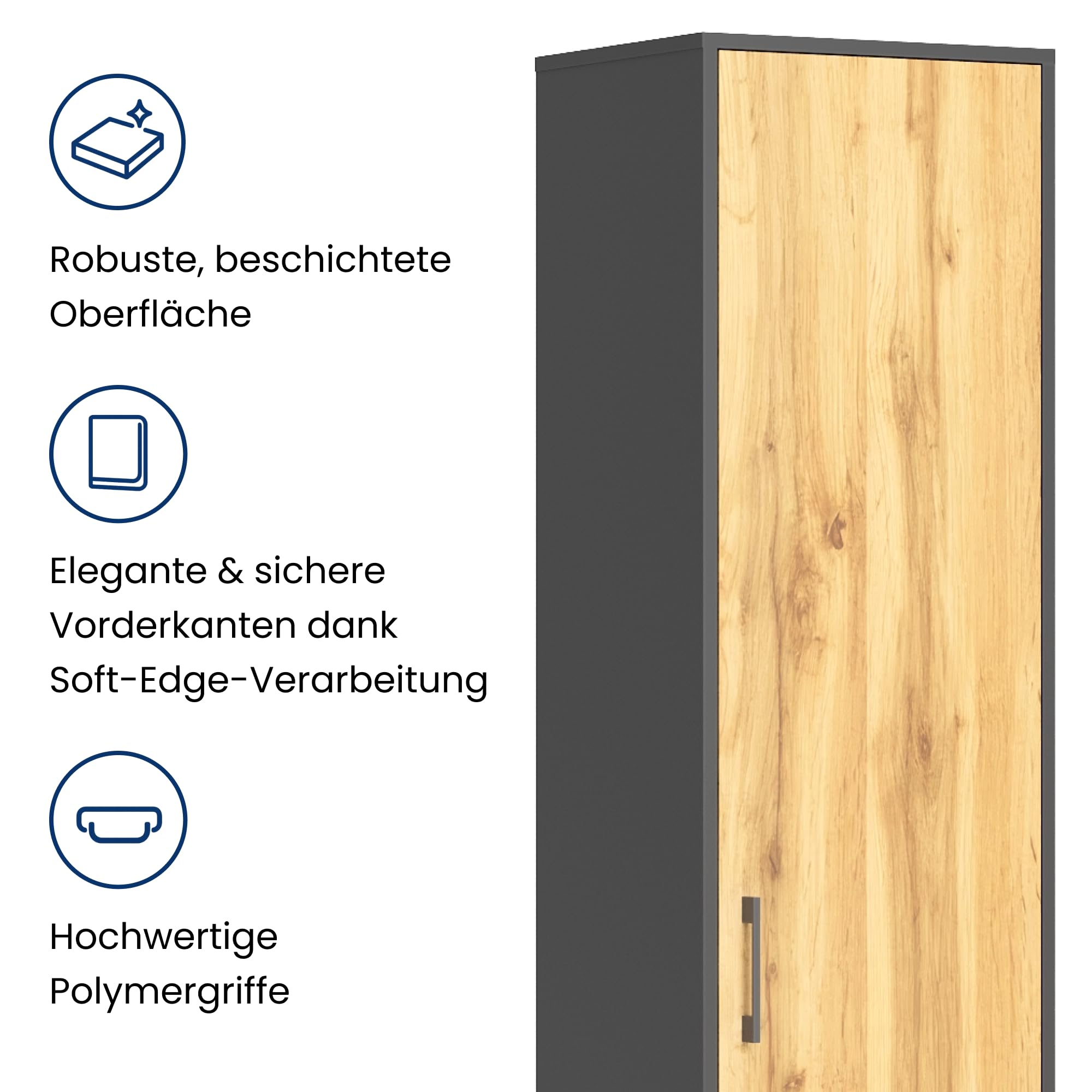 Home Collective Regal mit 5 Ebenen in matt Aktenschrank mit 4 Einlegeböden und 1 Tür, Standregal 39 cm breit mit hochwertigen Polymergriffen ideal für Schlafzimmer Wohnzimmer Flur Büro Graphit Eiche