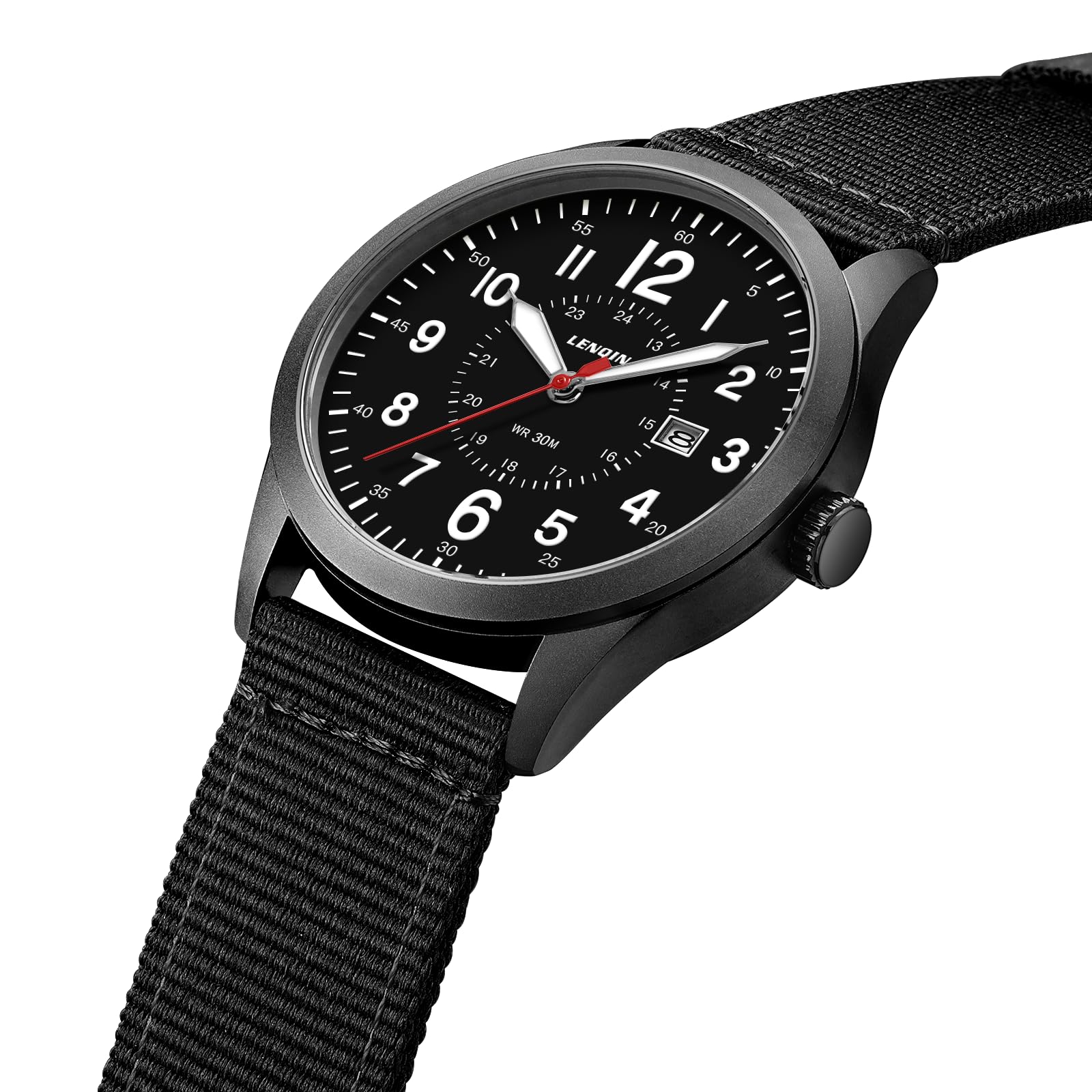 LN LENQIN Mens Watches Military Watch Sport Analog Quartz Waterproof Wrist Watch for Men with Date Luminous Army Tactical Field Casual Nylon Band