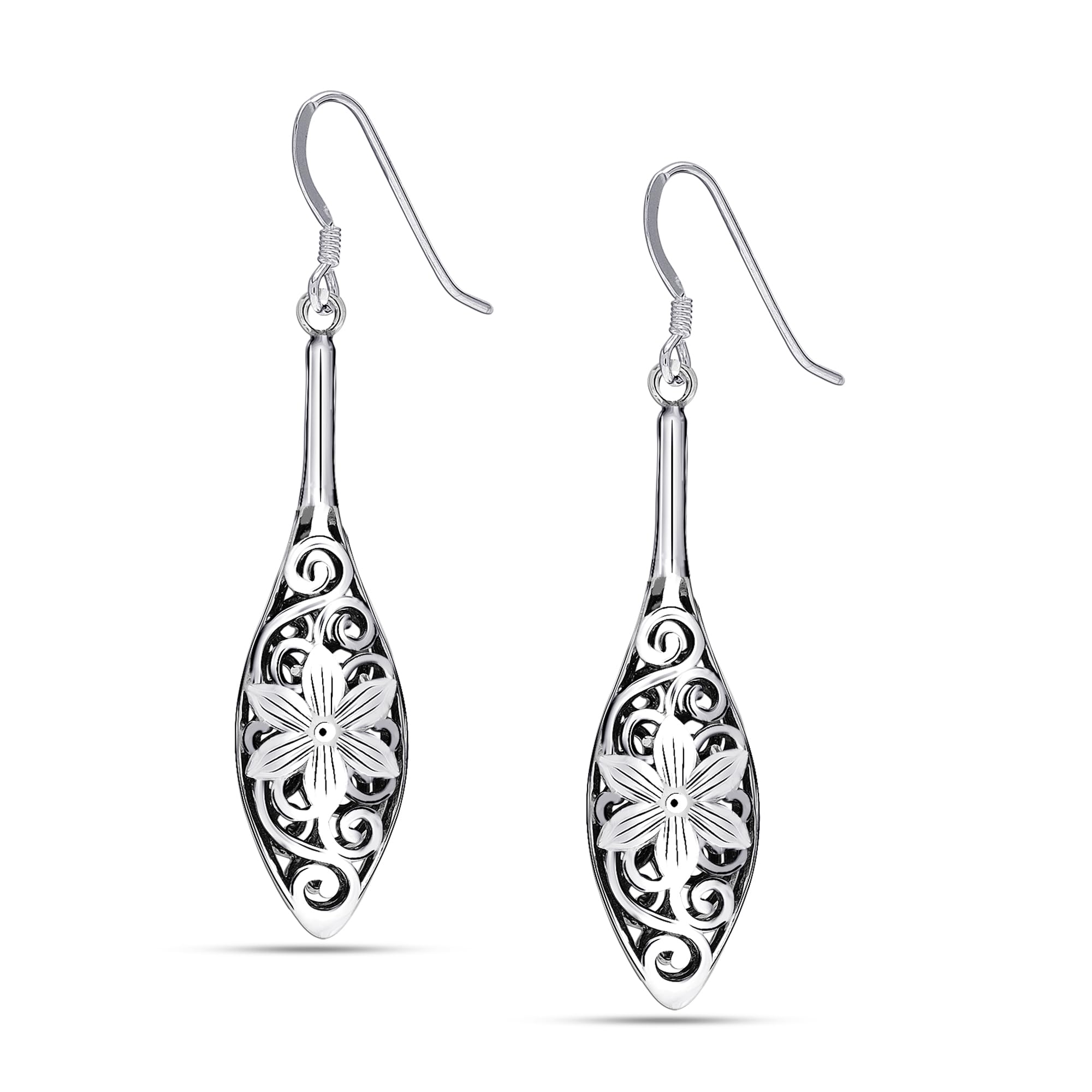 LeCalla 925 Sterling Silver BIS Hallmarked Filigree Bali Flower Teardrop Dangle Hook Earrings for Women and Girls (B09VN2NCL3) Amazon Price History, Amazon Price Tracker