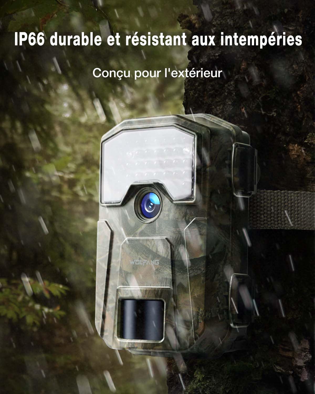 WOLFANG Caméra de Chasse,48MP 4K HD Caméra Chasse avec 940nm No Glow Vision Nocturne,IP66 Etanche pour l'observation des Animaux