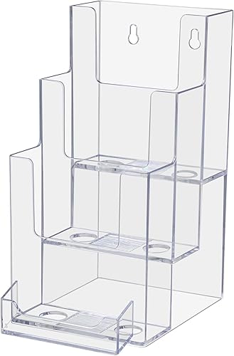 Vista 30 de Marketing Holders Paquete de 10 soportes para folletos para trípticos de 4 pulgadas de ancho y tarjetas de visita de 3.5 x 2 pulgadas, acrílico