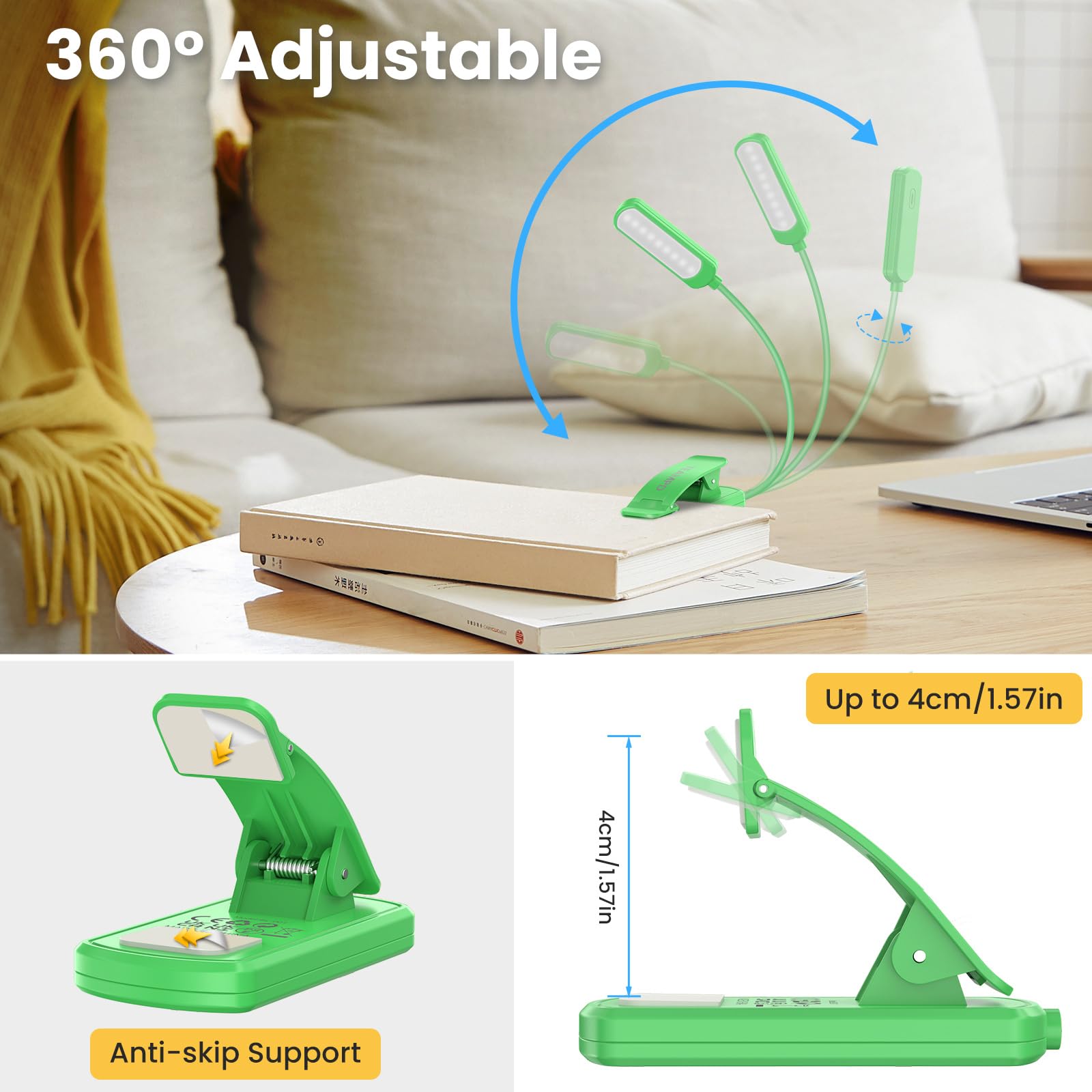 Lampada Da Lettura USB Ricaricabile TEAMPD | 10 LED, 3 Modalità, Luminosità Regolabile 10-100%