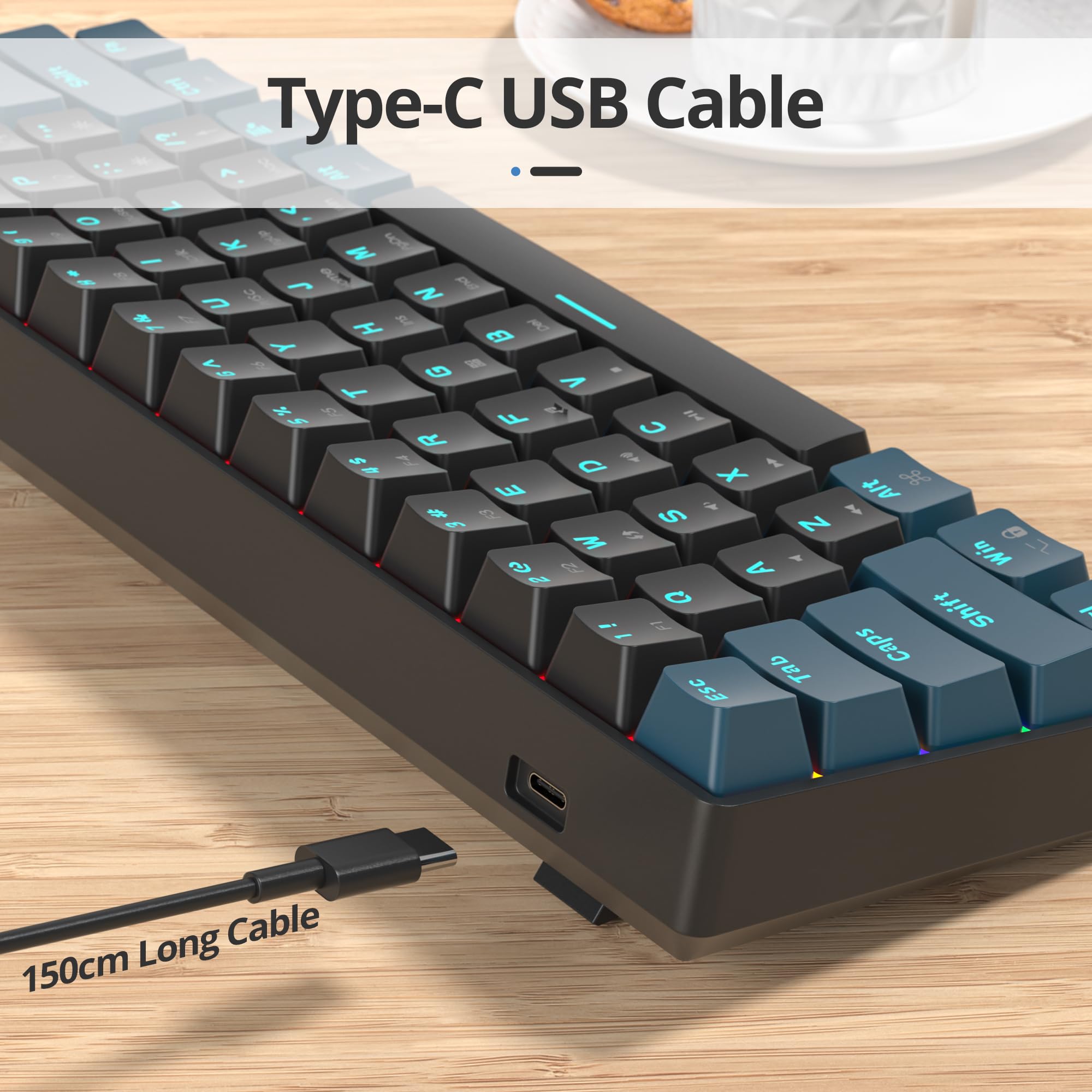 60% Mini Klawiatura Gamingowa Mechaniczna, Przewodowa USB American QWERTY Ultra-kompaktowa 61 Klawiszy dla Graczy Win/Mac