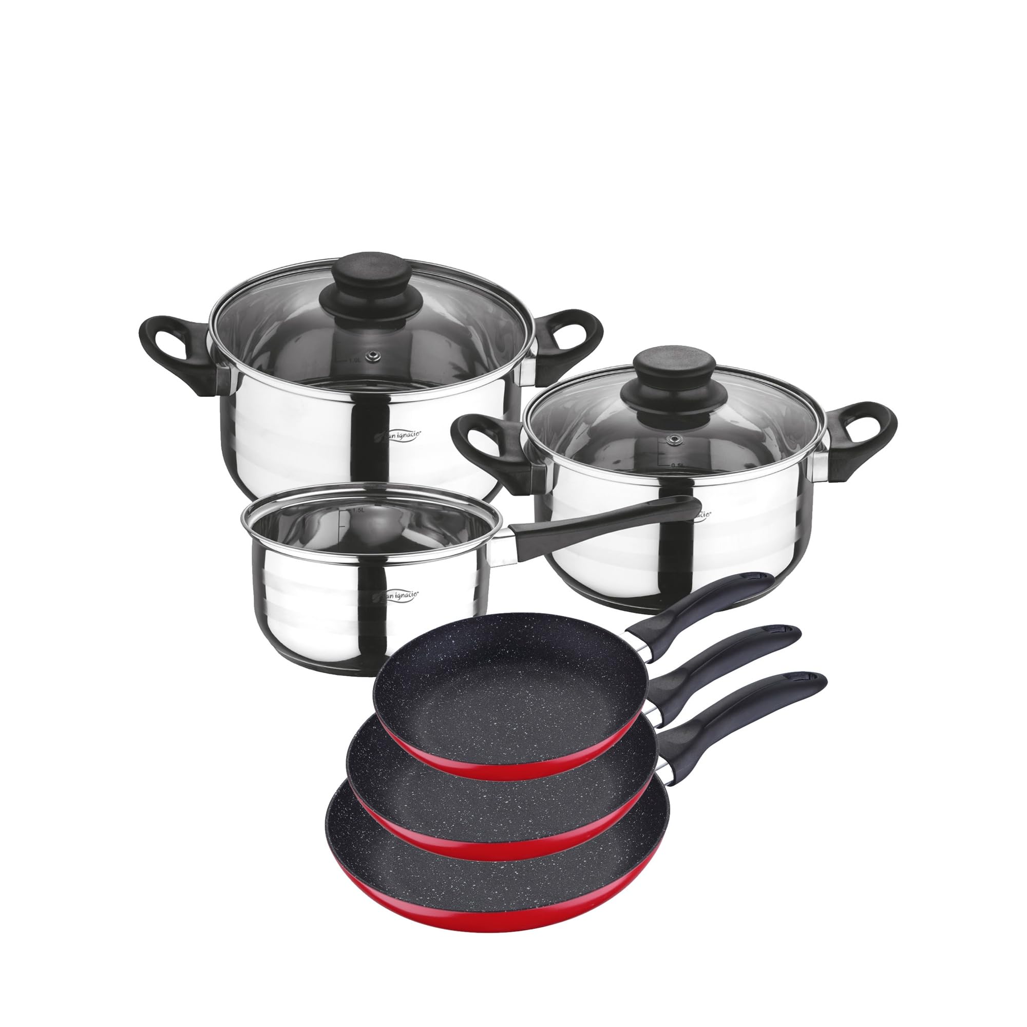 San Ignacio PK357 Batteria da cucina 5 pezzi e set di padelle in rosso, cromato