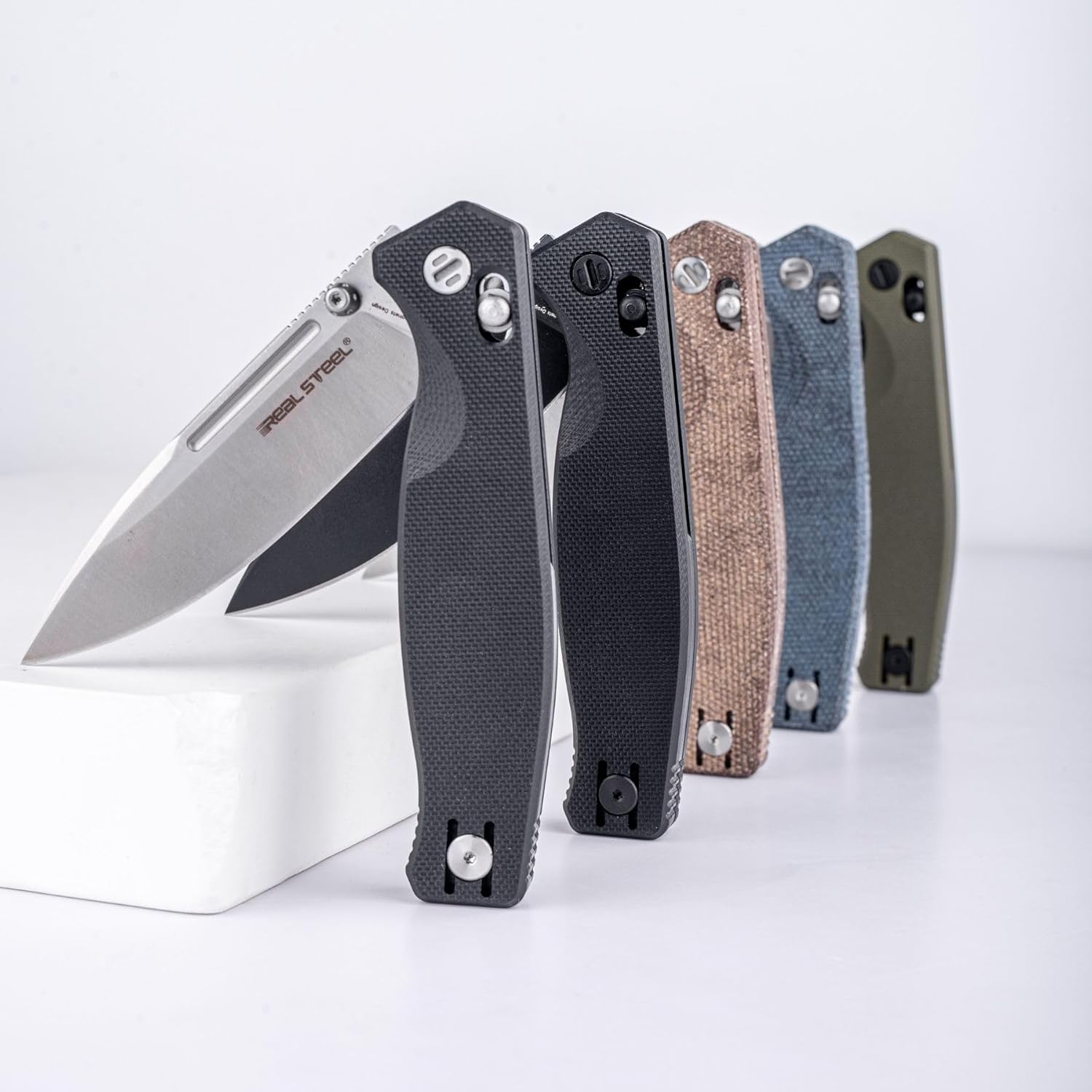 REALSTEEL Huginn Compact Folding Pocket Knife,Crossbar Lock,3.15''VG-10 Steel Blade,Thumb Stud,Micarta Handle,with Clip,EDC Gift for Men Women Camping,Hiking,Outdoor Use(Stonewashed/Denim Micarta)