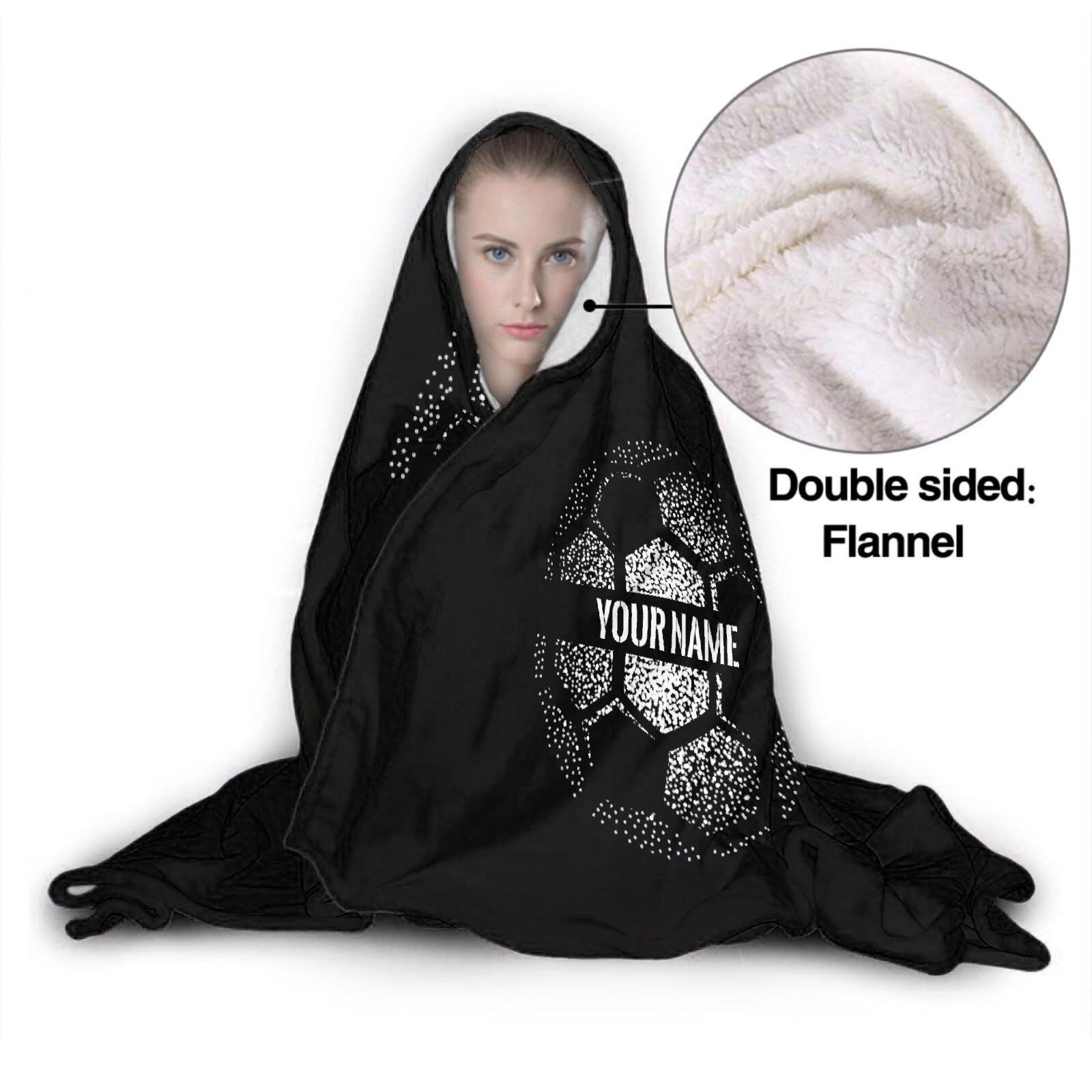 ARAHANT Personalized Hooded Blanket with Name, Custom Soccer Wearable Blanket Gift, Lightweight Flannel Soft and Cozy, 50'' x 60'' for Teen