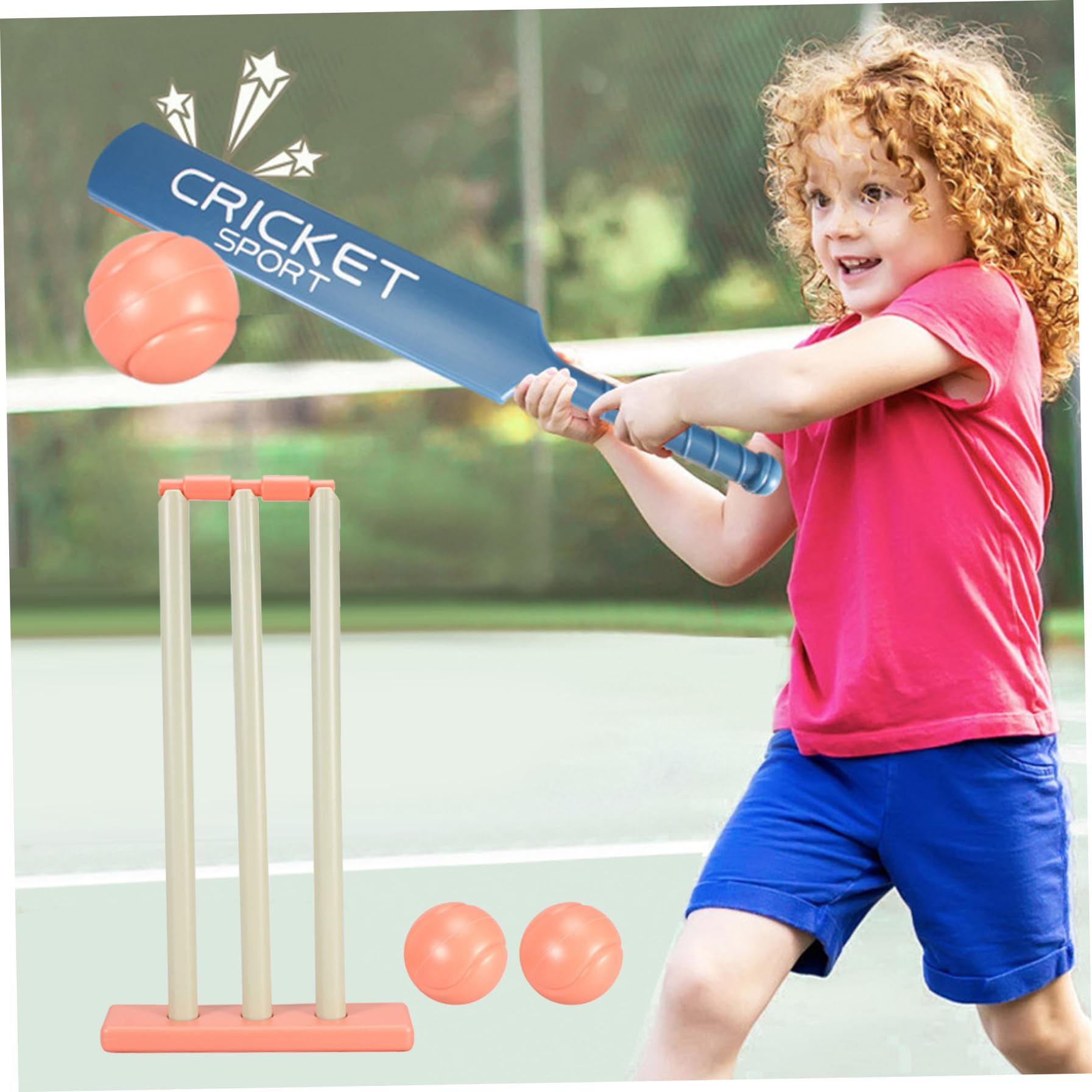 Set da Cricket per Bambini, Kit da Cricket con Mazza in ABS, ceppi, 2 Palline Gioco di interazione Genitore-Figlio per Attrezzature da Giardino, Spiaggia, casa, per Bambini dai 3 Anni in su