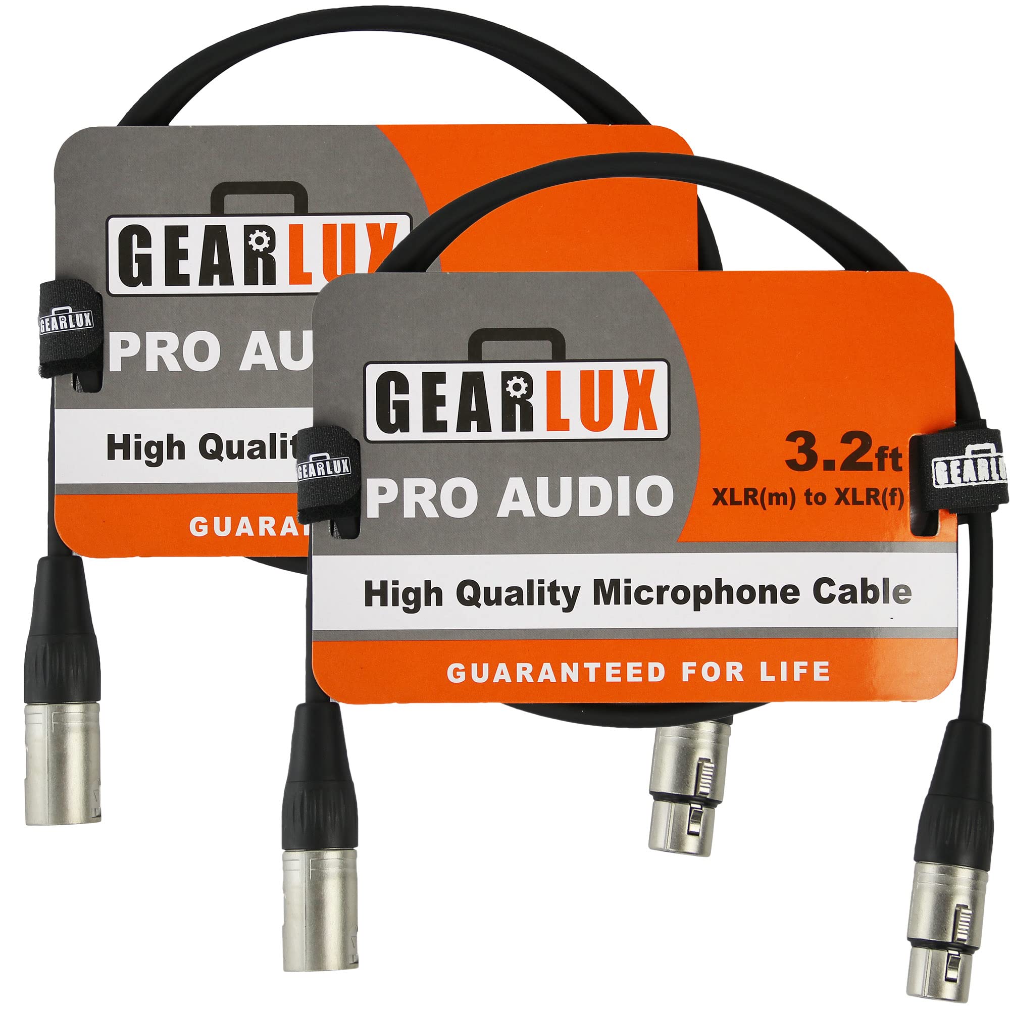 Gearlux XLR Microphone Cable, Fully Balanced, Male to Female, 3.2 Feet - 2 Pack