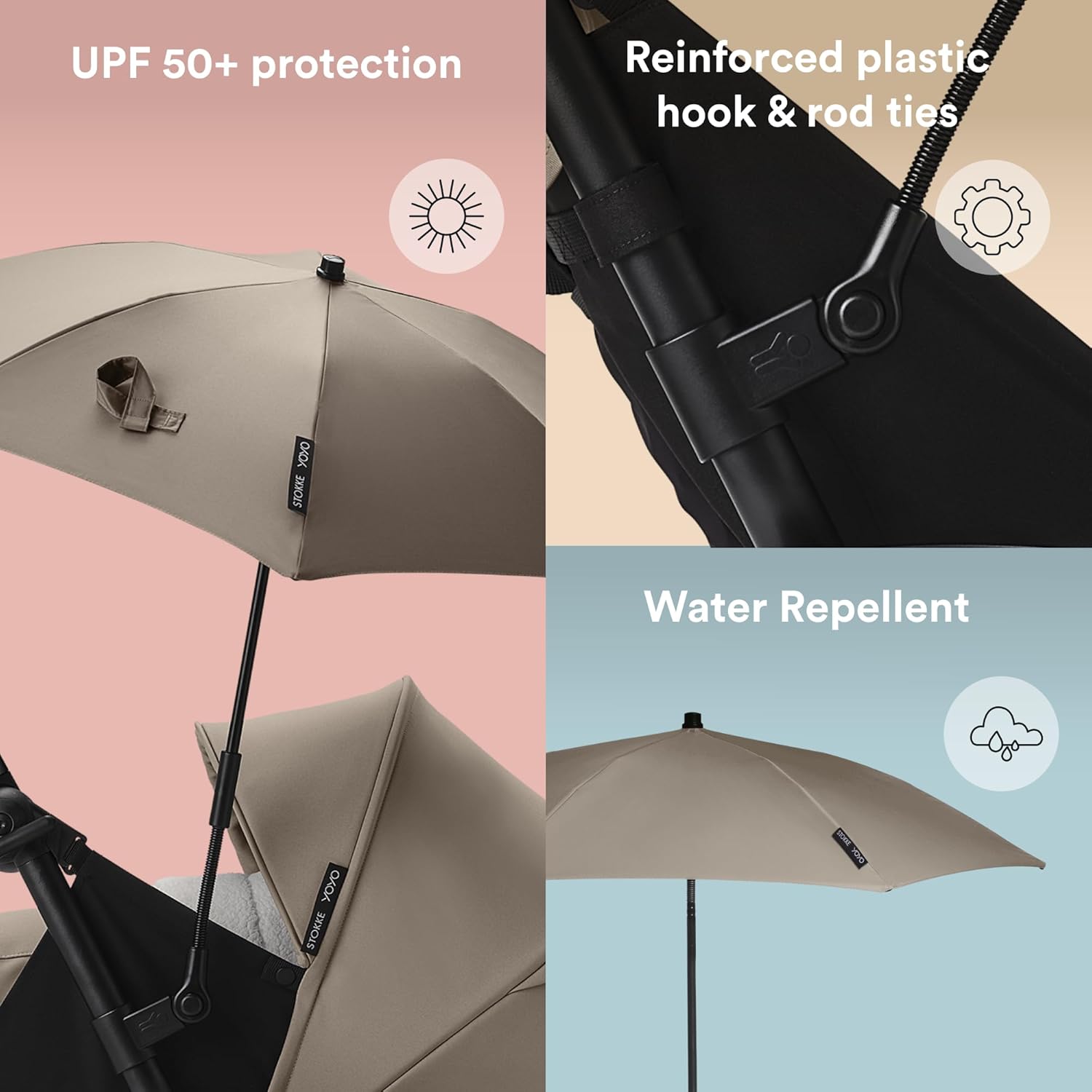 Stokke YOYO Parasol, Taupe - UPF 50+ Protection - Compatible with The 0+ Newborn Pack, Newborn Shell, Car Seat & 6+ Color Pack