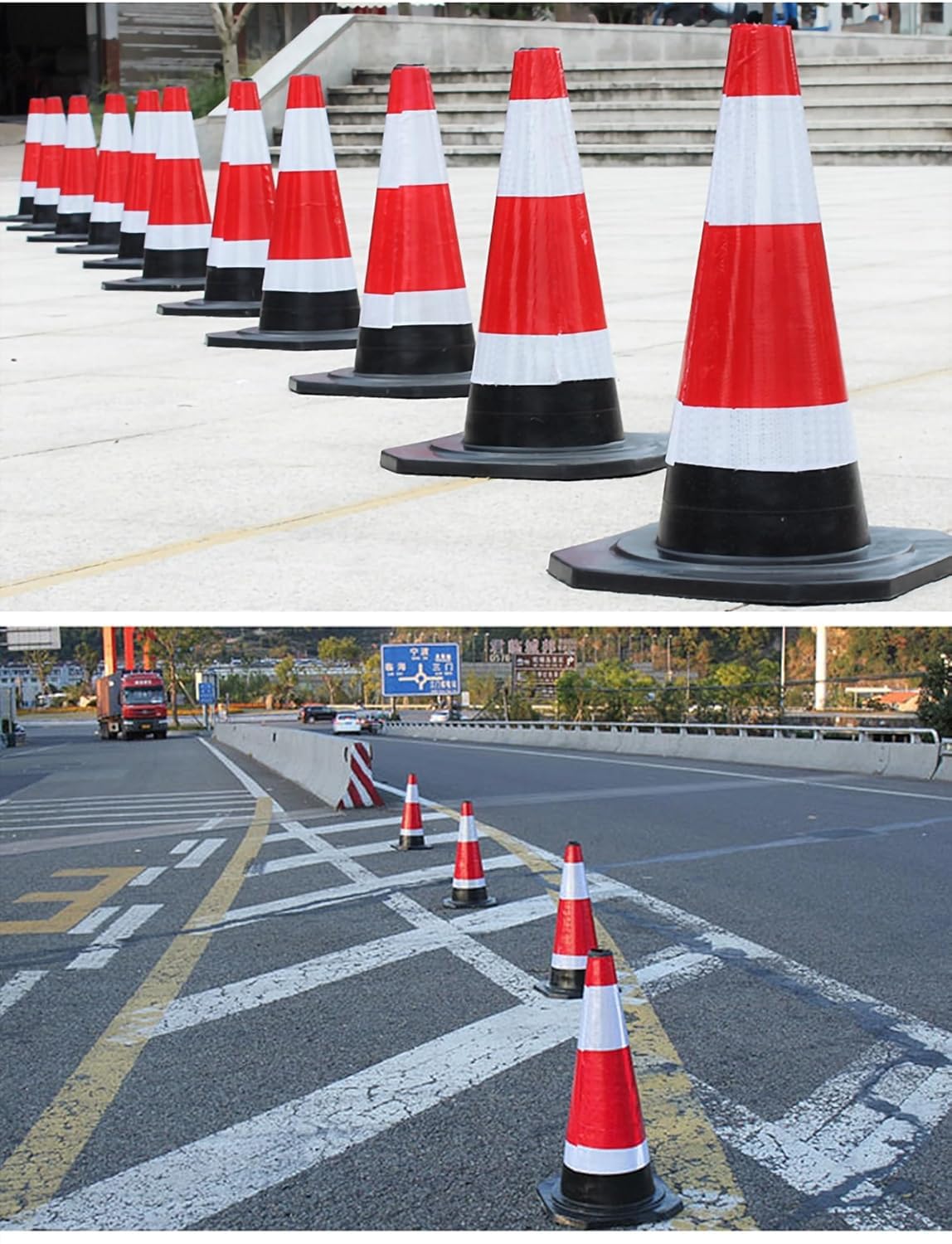 Cône de sécurité routière, cône signalisation Polyvalent avec Bande réfléchissante for Parking, Formation des conducteurs(30x30x47cm)