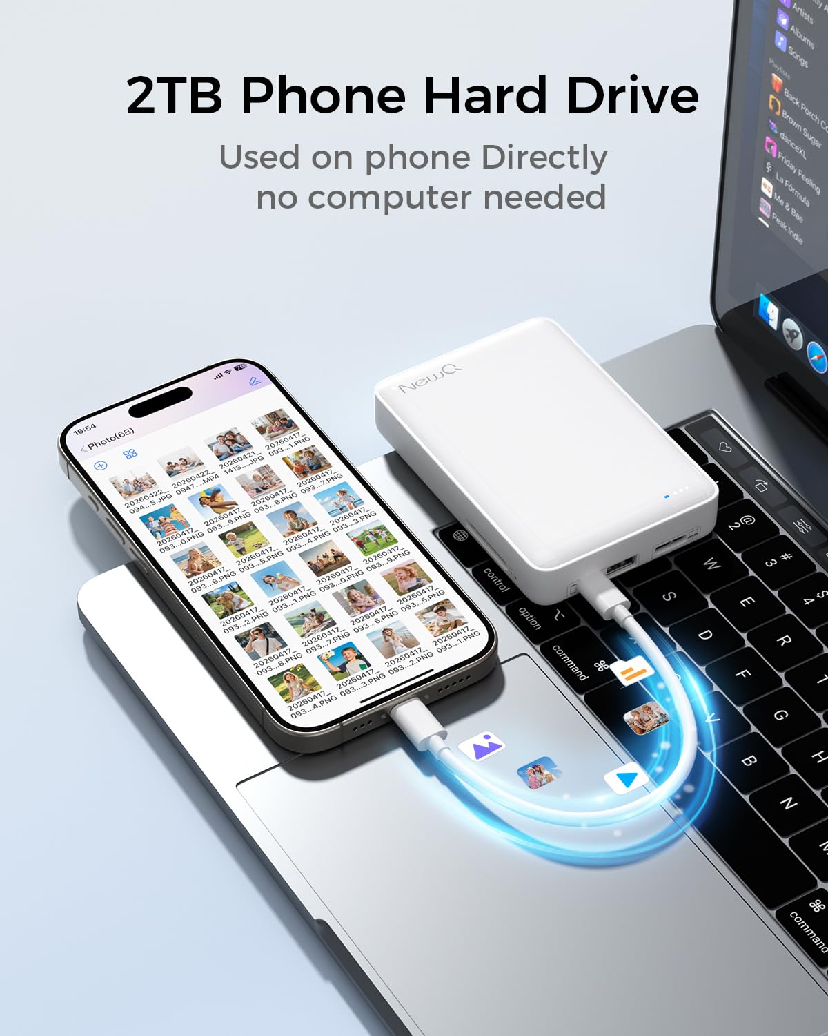 NEWQ Disco rigido esterno da 1 TB per iPhone, dispositivo di archiviazione foto compatibile con USB-C e Lightning, backup di foto/video con un clic per liberare spazio sul telefono, supporto