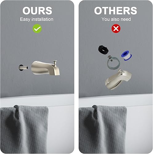 Miniatura 3 de Gold Hao The Bath Boquilla con desviador de 5 pulgadas, boquilla de bañera sin cordones de 58 pulgadas (níquel cepillado)