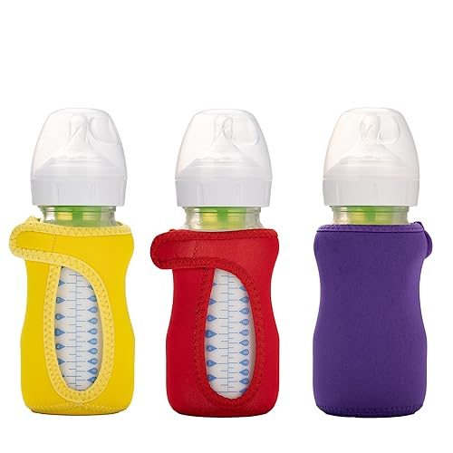 Miniatura 1 de Paquete de 4 fundas de neopreno de 9 onzas para biberones de vidrio de bebé Dr. Brown, fundas ajustables que mejoran la retención del calor y el