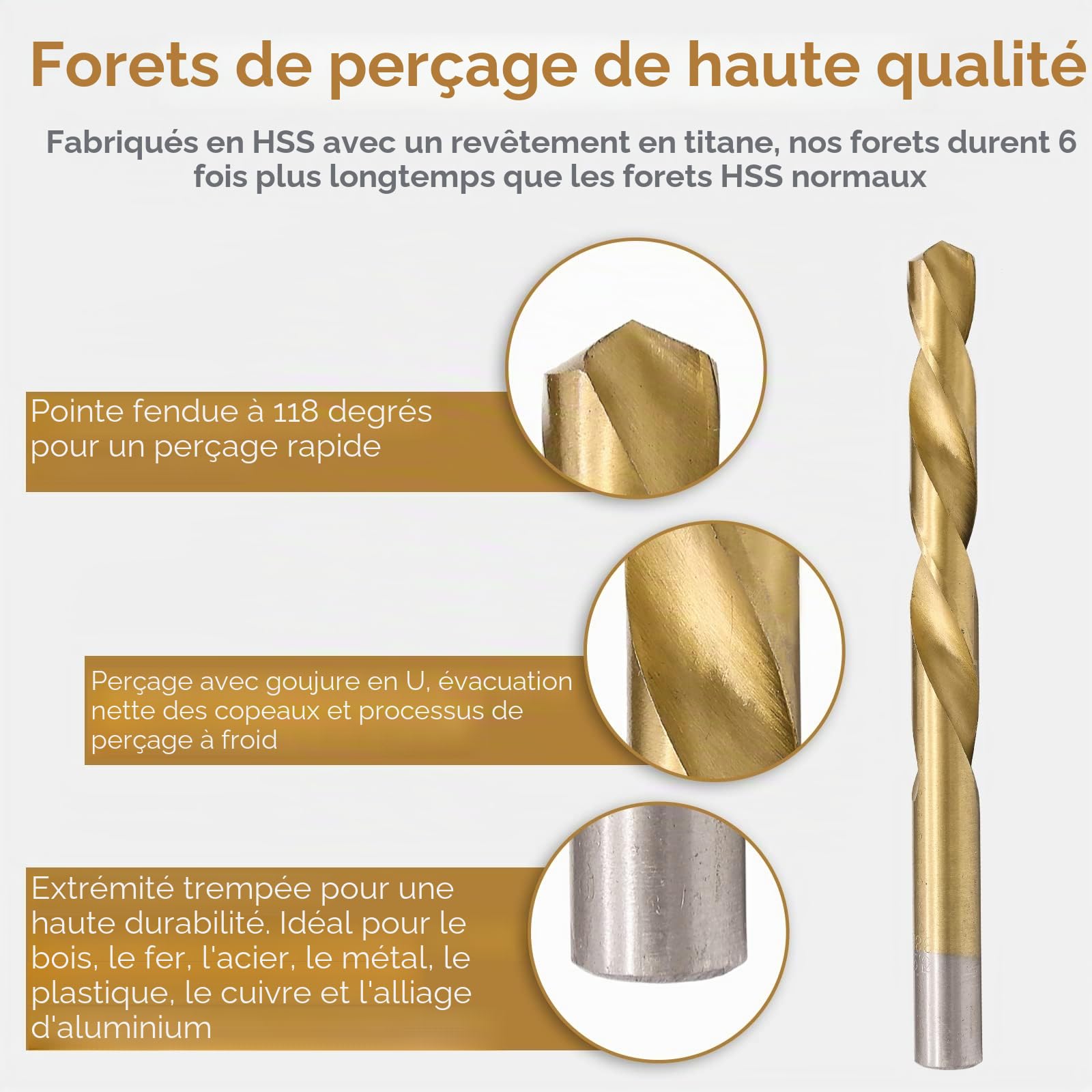 Ikodm Lot de 230 forets hélicoïdaux en métal, foret bois1-13 mm - Revêtement titane - DIN 338 - Foret à bois - Foret hélicoïdal HSS, Outils Bois