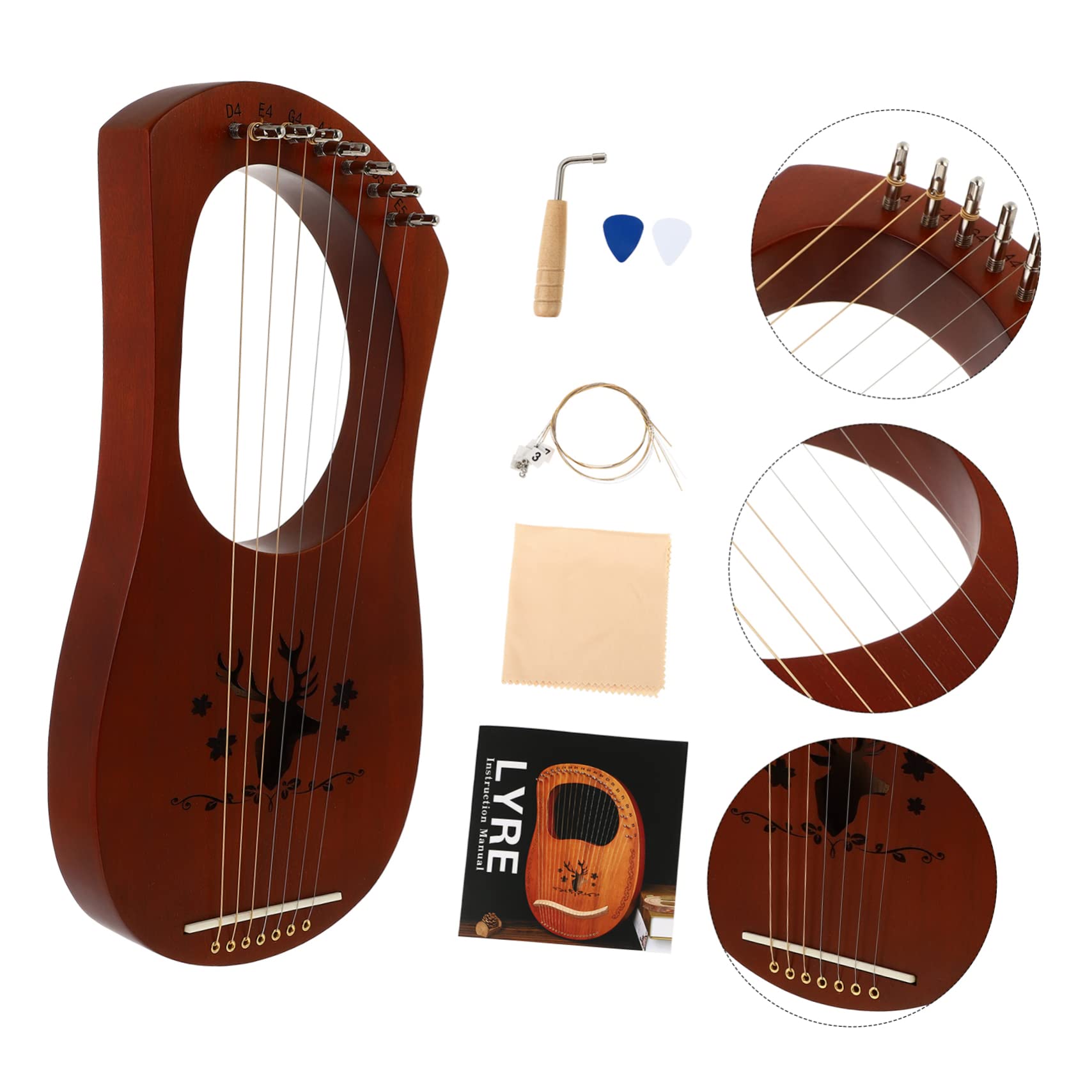 Abaodam Holzharfe mit 7 Saiten Handharfe im Antiken Stil mit Resonanzkörper und Zwei Harfenzupfern für Geschenk und Musikalische Unterhaltung
