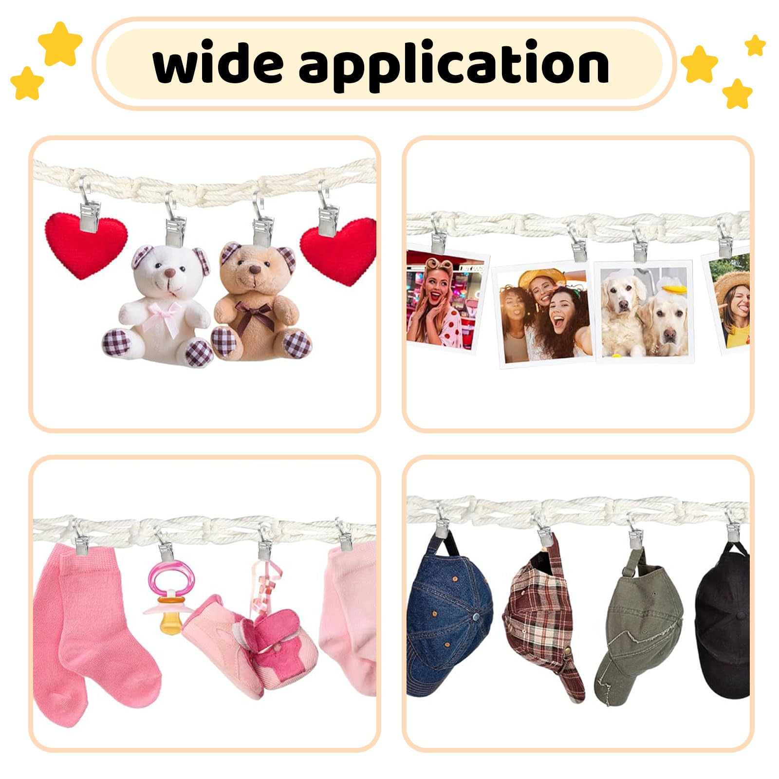 Mezrkuwr Soporte colgante para juguetes de peluche con 20 pinzas de metal, cadena organizadora de peluche, decoración para habitación infantil, para colgar sombreros, calcetines, tarjetas de Navidad