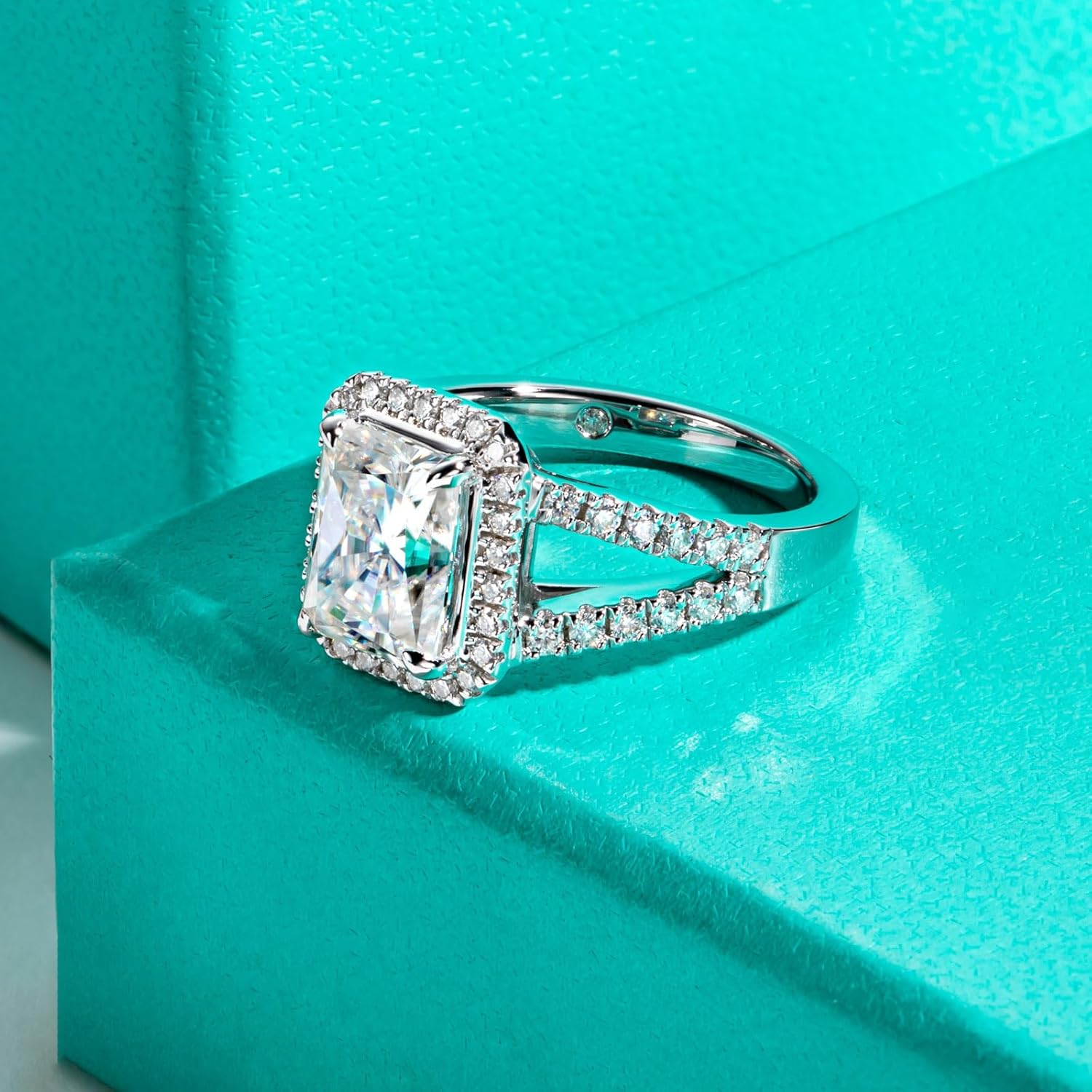 AnuClub Emerald/Radiant Cut Moissanite Engagement Rings 3CT Center Stone D Color VVS1 925 Sterling Silver Pear Cut Side Stone Wedding Promise Anniversary Ring for Women With Certificate - Image 4