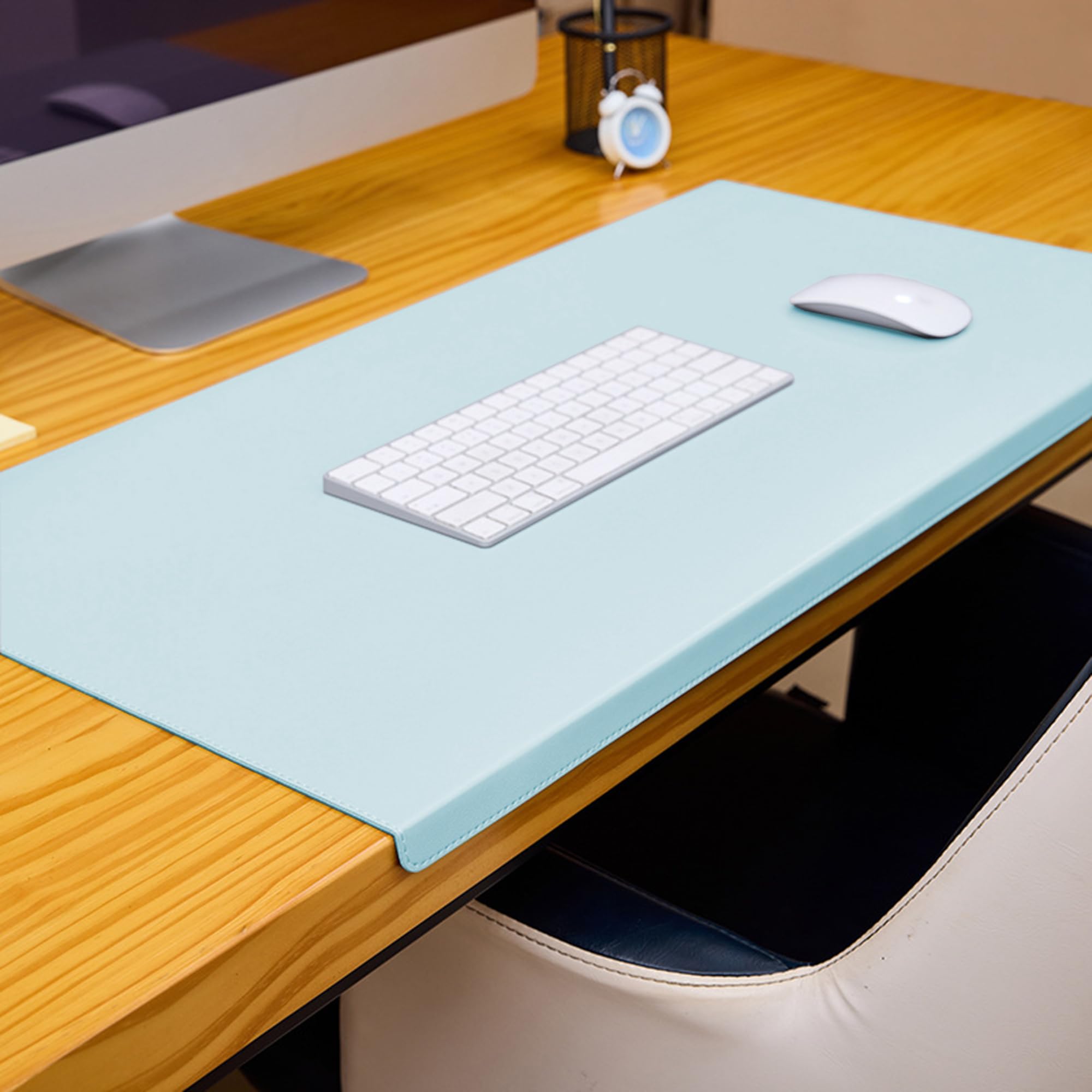 Leather Desk Pad, Non-Slip Large Desk Table Protector, Waterproof Office Desk Mat Laptop Desk Pad, PU Leather Mouse Mat with Edge Protector for Office/Home,90 * 50cm,Blue1