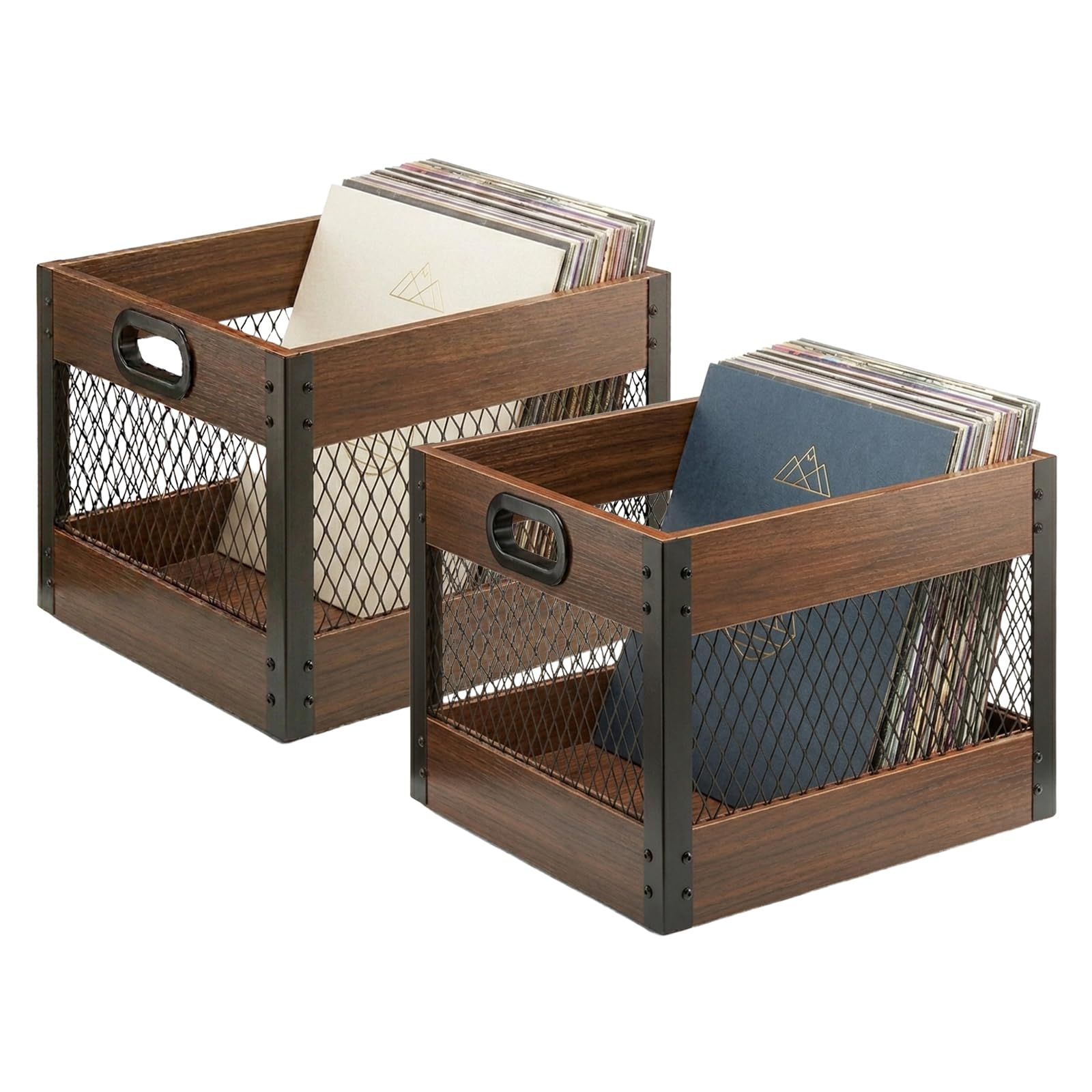 Kryntex Vinyl Record Storage Crate - Wooden LP Storage Box, Classic Cube Holds 60-80 Albums Per Box, Stackable Storage Units for 12-inch Vinyl Records(2 Pack)