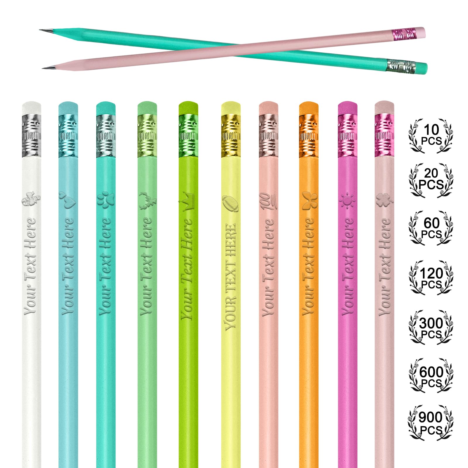 Nevaou Personalized Pencils Engraving with Text and Logo Customized Pencils for Kids to School Writing or Office Supplies