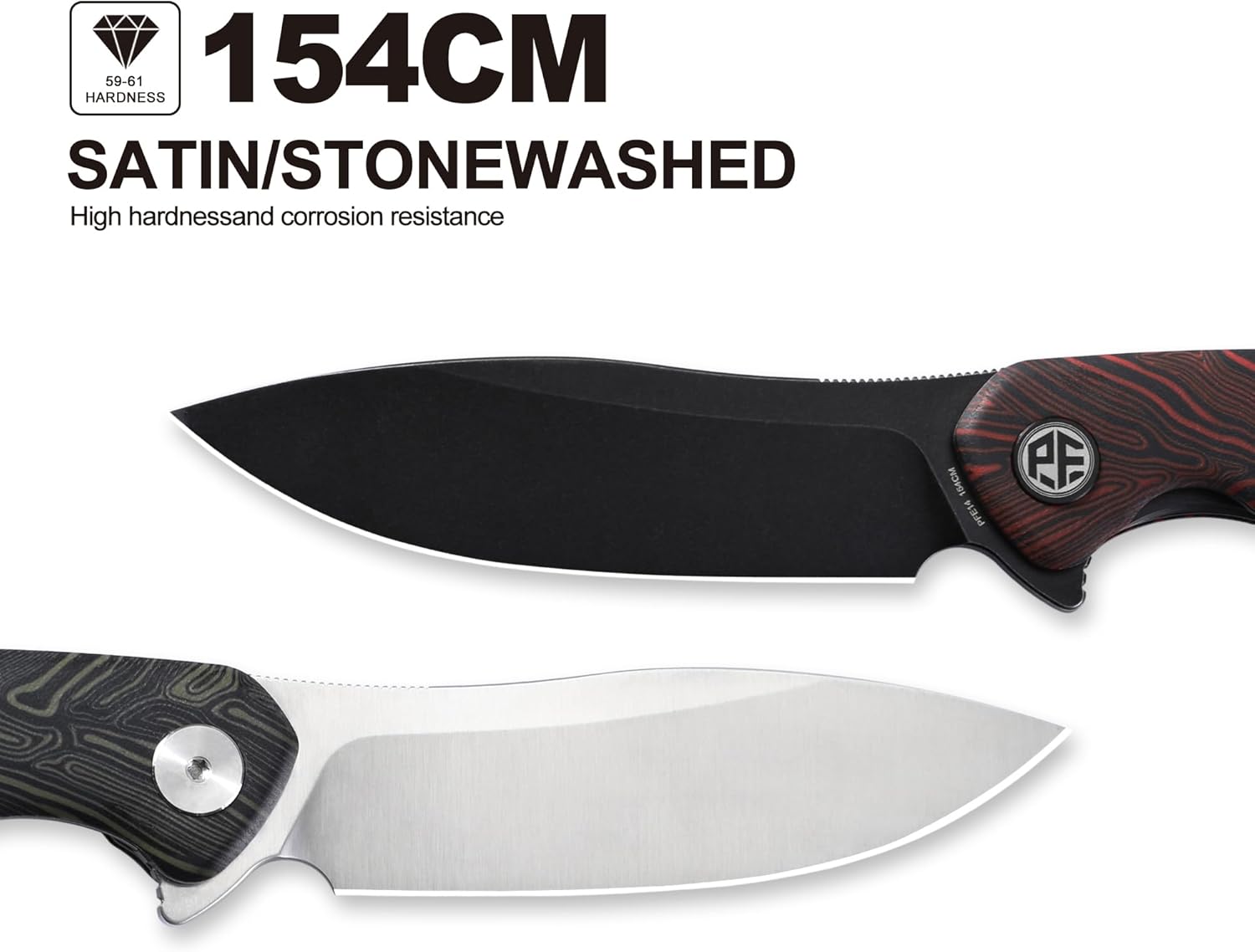 Petrified fish PFE14 Rogue Folding Knife,3.43" 154CM Steel Black Stonewashed Blade, G10 Handle Pocket knife for Camping Outdoor EDC (Red Black Stonewashed)