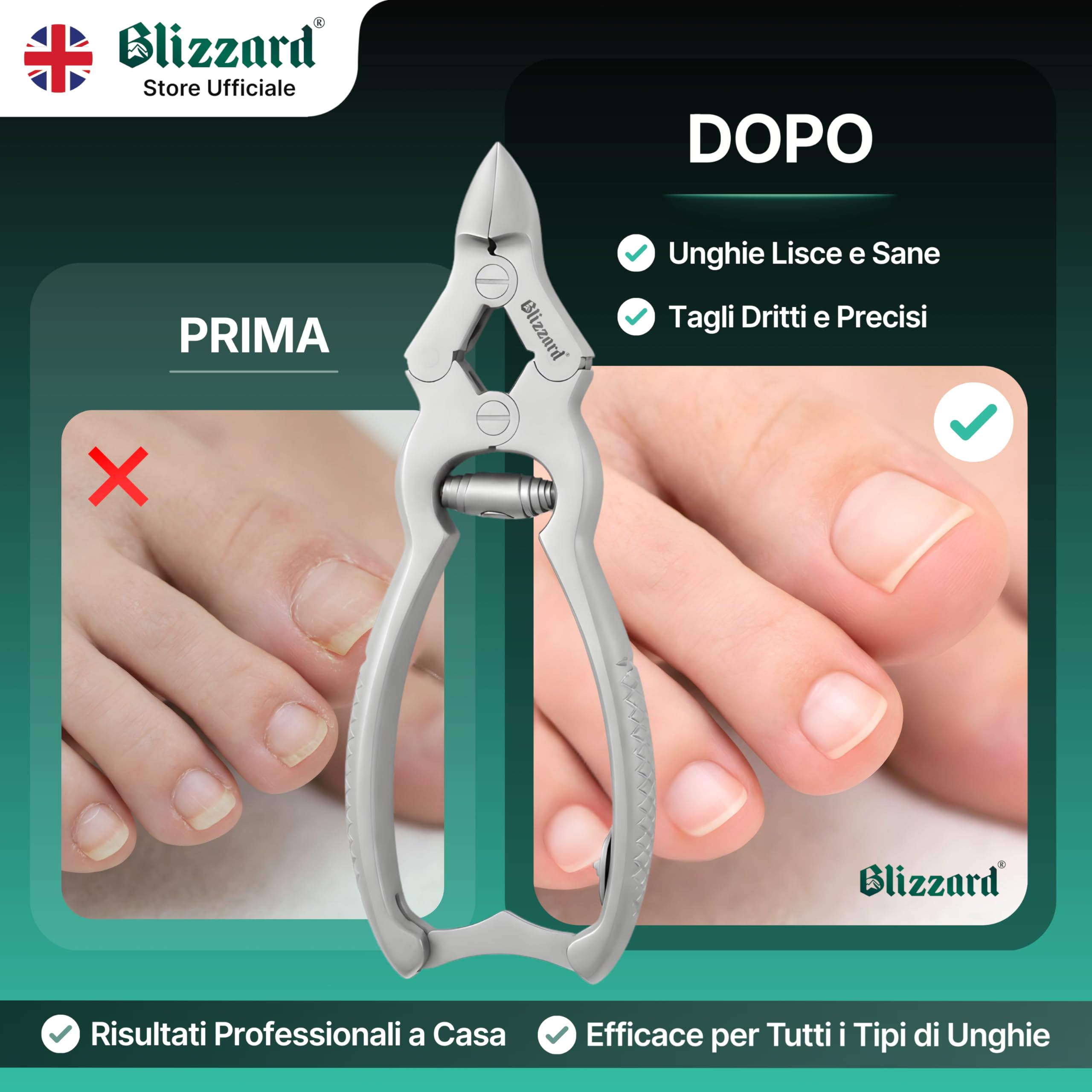 Blizzard Tronchese Unghie Piedi Professionale per Unghie Spesse, Dure e Incarnite - Tagliaunghie, Tronchesino Podologo e Pedicure in Acciaio Inox Tedesco - Per Anziani - 15cm Molla a Barilotto
