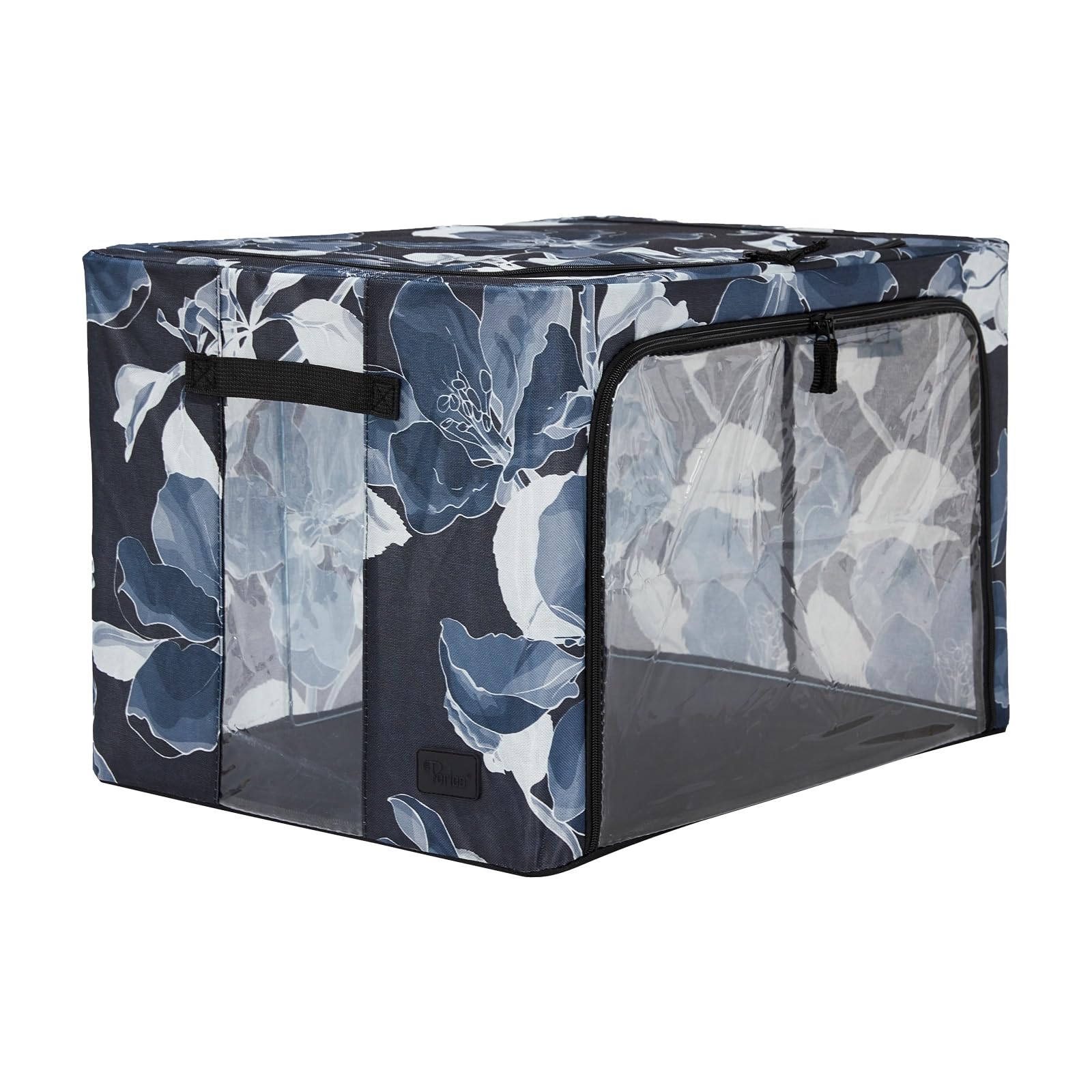 Periea ‘Beau’ Folding Collapsible Stackable Fabric Home Storage Boxes with Steel Frames (Black Grey Floral, Large) - 1