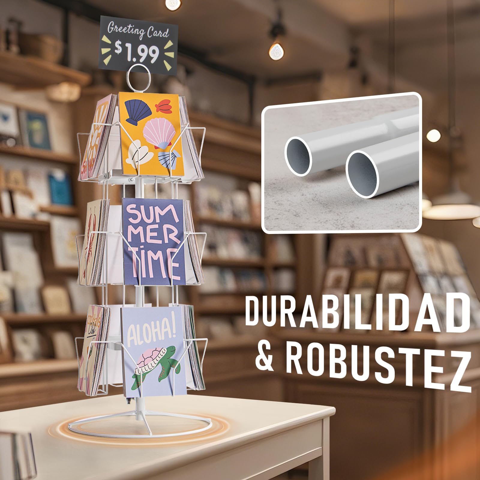 ANBOXIT Soporte de exhibición de tarjetas de felicitación, soporte giratorio para estante, para tarjetas postales adhesivas, tarjetas minoristas, metal blanco 12 bolsillos