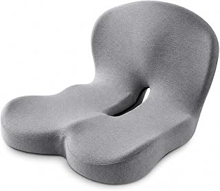 Orthopedic Memory Foam Car Seat Cushion for Sciatica & Back Pain Relief - Ergonomic Non-Slip Office Chair Cushion & Car Cushions for Long Driving with Lumbar Support, Universal Fit (Grey)