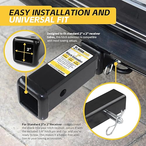 Miniatura 4 de MaxxHaul 50833 Extensor de receptor de enganche de remolque de 2 x 2 pulgadas, longitud de extensión de enganche de 7 pulgadas, 3500 libras GTW