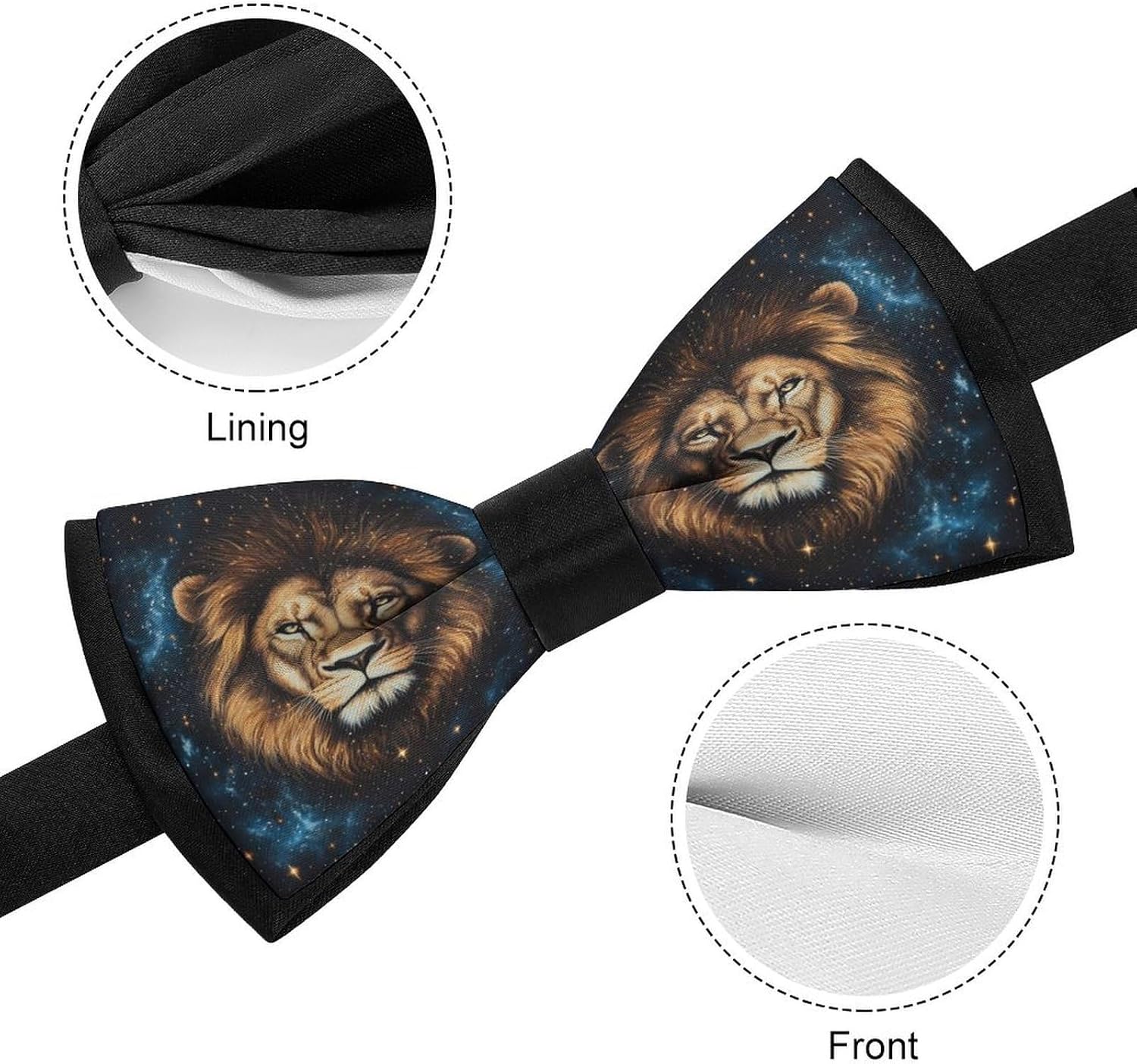 Gold Galaxy Lion Bow Ties for Men Fun Printed Pre Tied Adjustable Bowtie for Party Wedding