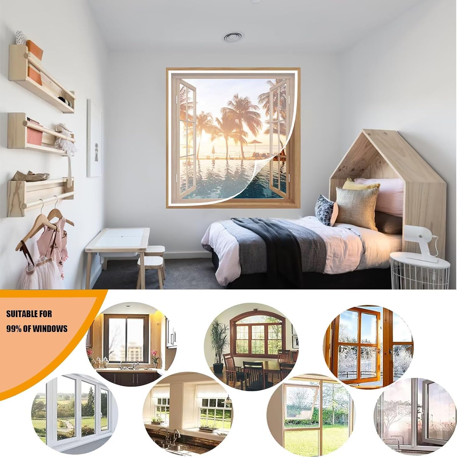 Self-Adhesive Window Screen Netting Mesh Curtain W110 x H165cm(43.3x65in) White Self-Adhesive Window Screen Mesh Magic Tape Curtain Nets for Window