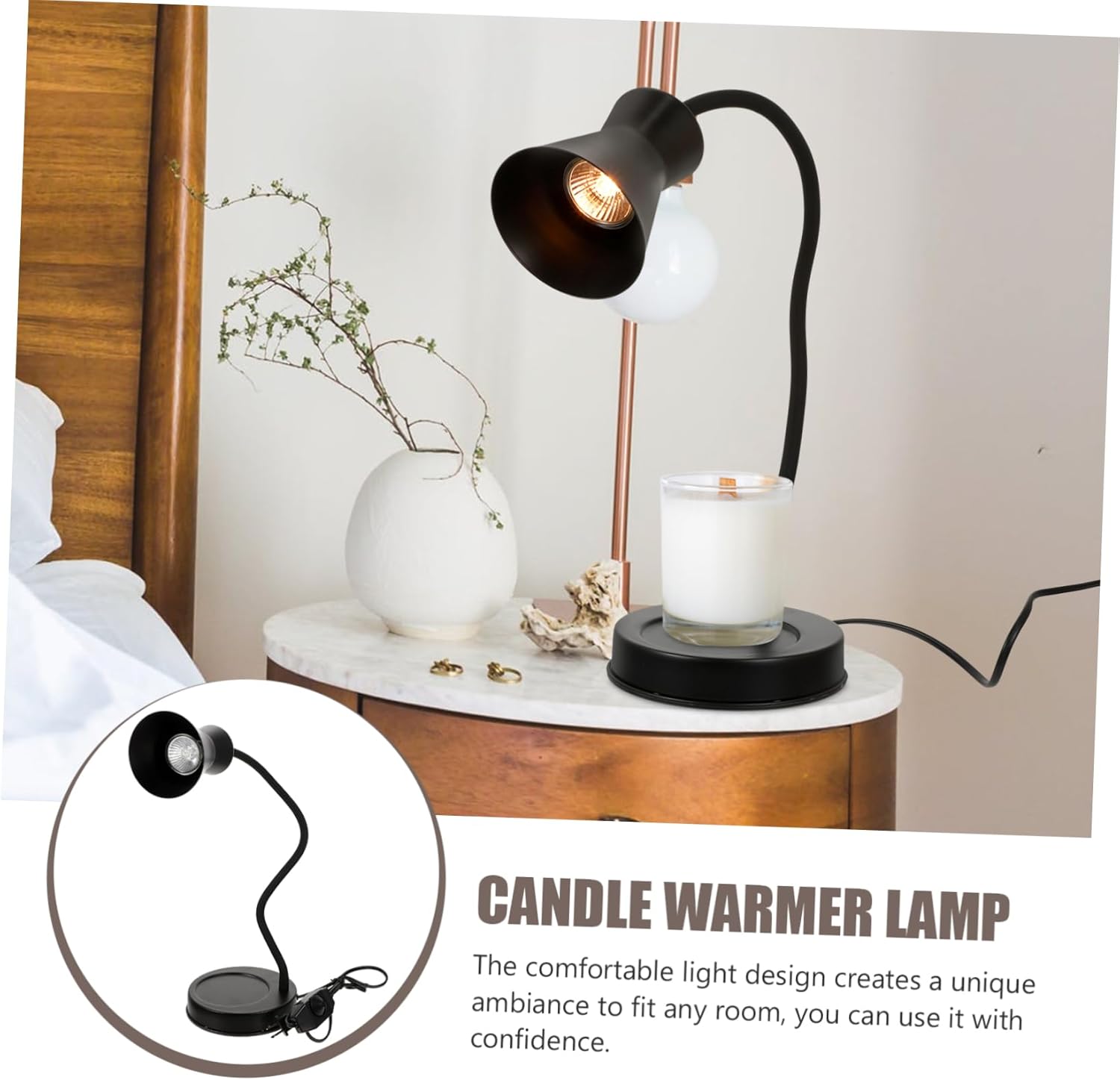 Adjustable 360° Gooseneck Candle Melting Lamp Decorative Aroma Light for Home Bedroom Nightstand Dimmable Function and US Plug