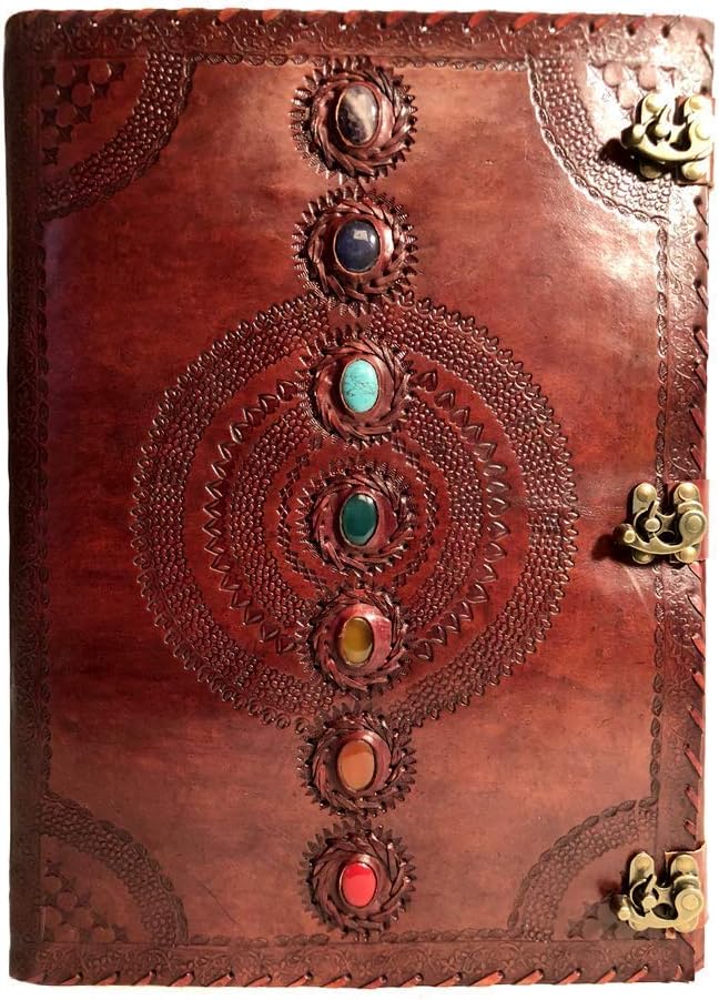 TUZECH Seven Chakra Medieval Stone Embossed Handmade Leather Journal Book of Shadows Notebook Office Diary College Book Poetry Book Sketch Book 14 x 22 Inches