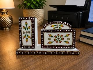 Handmade Marble Pen Holder & Card Holder Desk Organizer | Decorative Desktop Stationery Set for Office, Study Table & Gifting