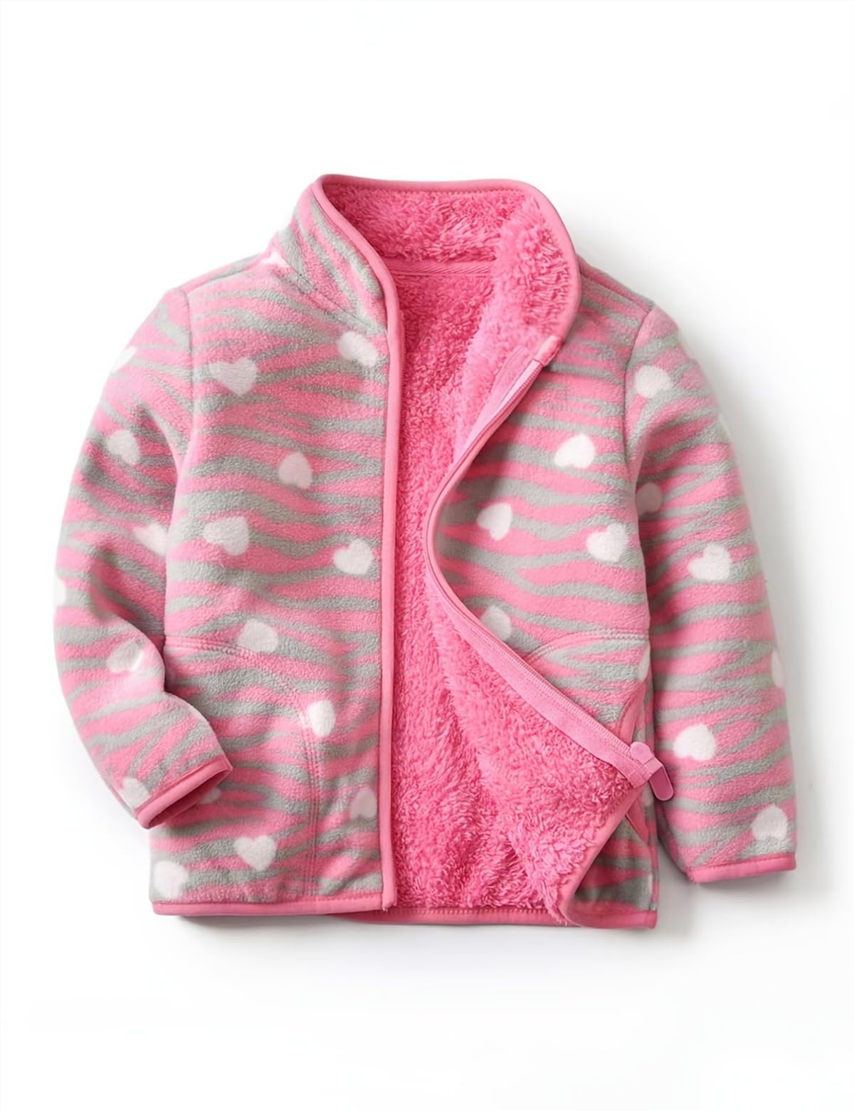Kids Printed Fleece Jacket Sherpa Lined Lightweight Zip