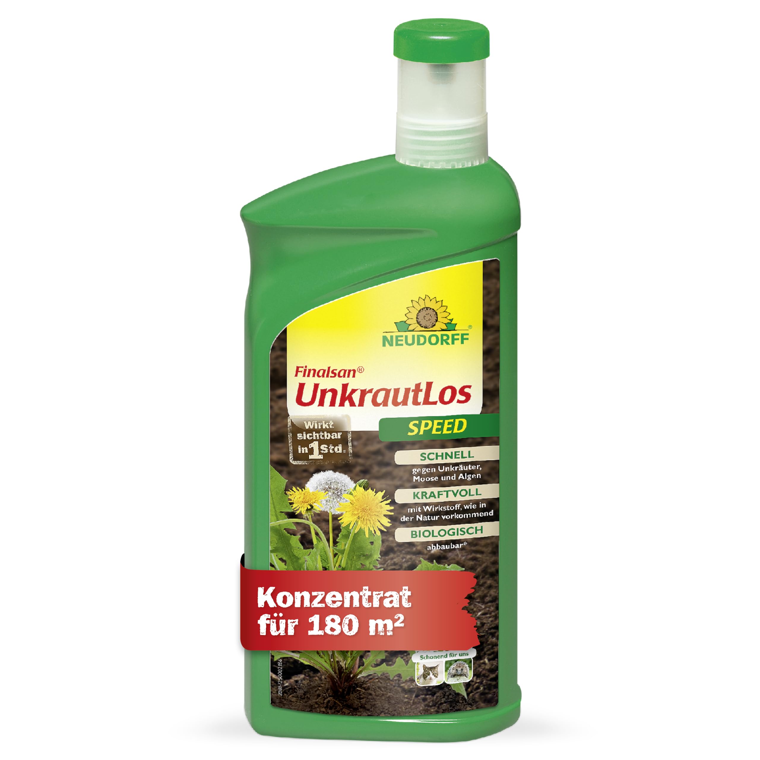 Neudorff Finalsan UnkrautLos Speed – Schnell wirkender Unkrautvernichter gegen Unkraut, Moos und Algen. Wirkt in 1 Stunde, Konzentrat für 180 m², 1 Liter
