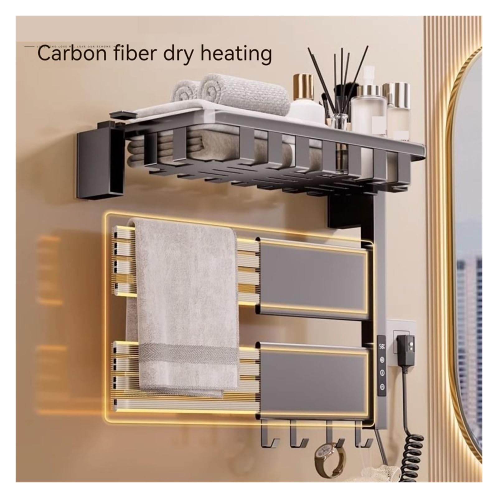 Portasciugamani Elettrico A Temperatura Controllata for La Casa, Riscaldamento, Stendibiancheria, Hotel, Portasciugamani Non Perforato, Accessori for Il Bagno Sicuro Efficace(Right,Gray)