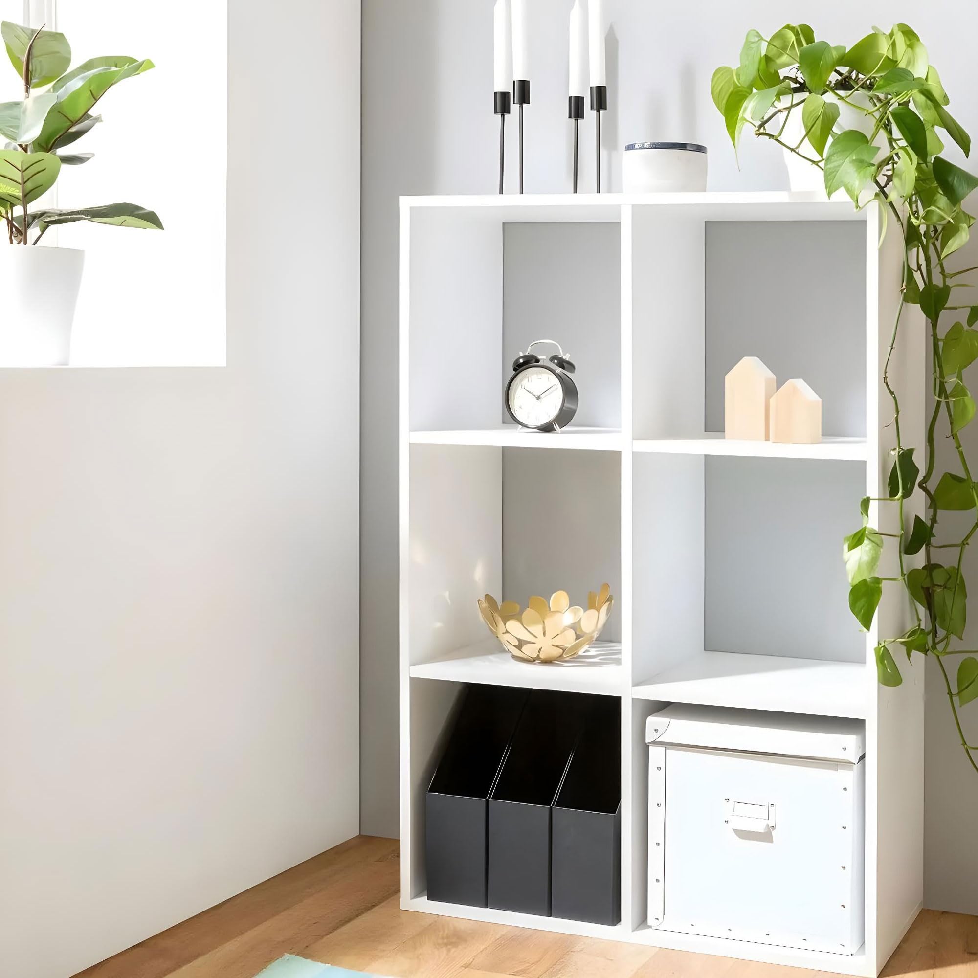 Estante de madera con 6 compartimentos color blanco H.100,5cm