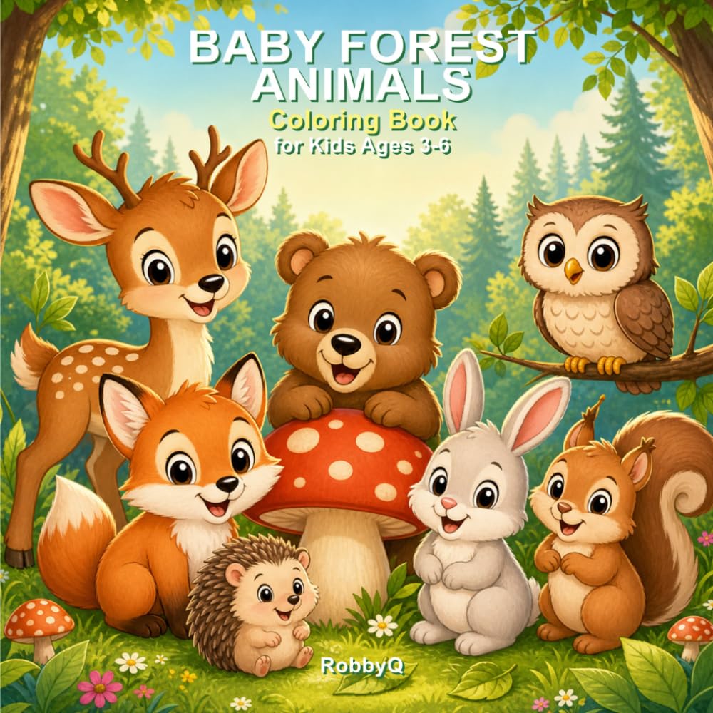 Baby Forest Animals Coloring Book: Cute Deer, Foxes, Bears, Rabbits and Woodland Animals for Kids Ages 3-6 (Baby Animals Coloring Books)
