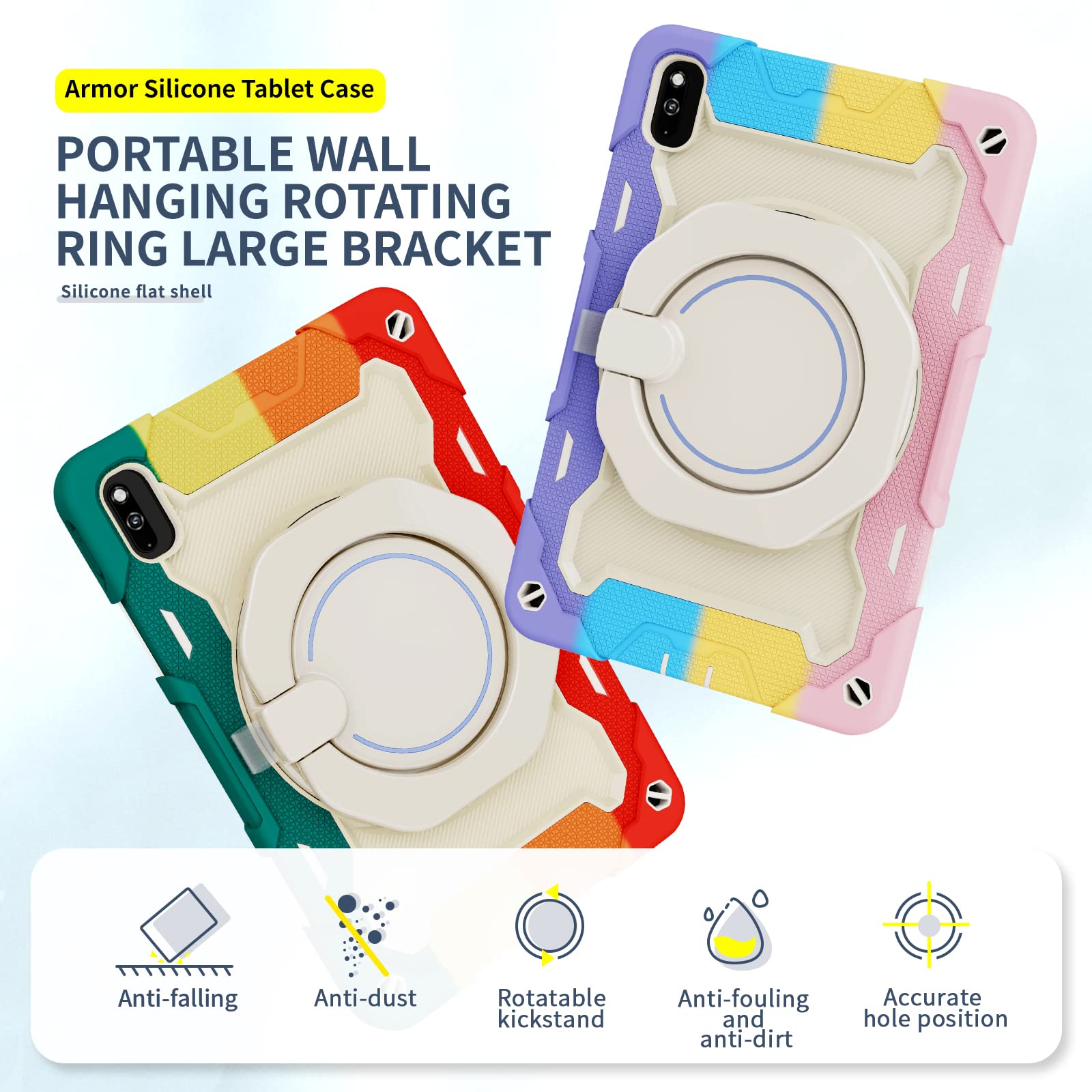 Custodia in silicone per tablet Huawei MatePad 10.4", custodia antiurto con portamatite, tracolla, anello rotante grande supporto appeso per bambini