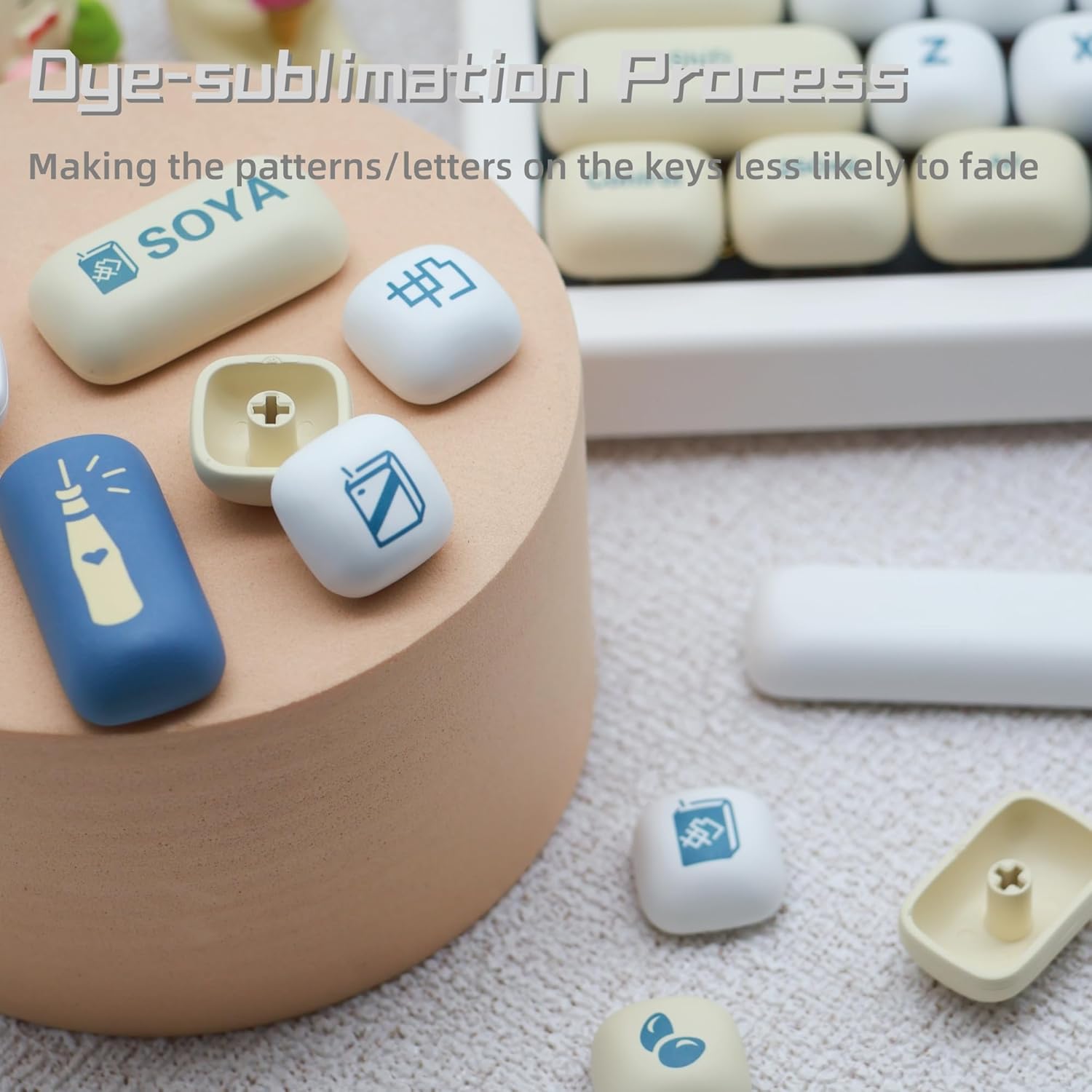 Soymilk Keycaps MOG Profile Custom Round Keycap for Mechanical Keyboard,140 Keys Set PBT Dye Sublimation Cute Keycaps (Soymilk)