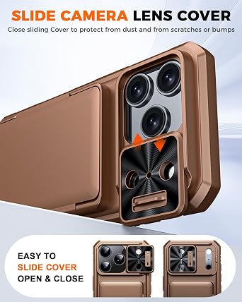 for iPhone 17 Pro Case Wallet, Built-in Card Holder (4-5 Cards), RFID Blocking,Camera Control Button, Slide Camera Cover, Shockproof Rugged Phone Case for iPhone 17 Pro, Sandy Gold