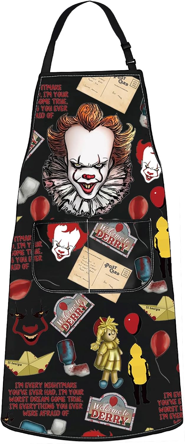 WZMPA Horror Clown Cooking Apron Horror Clown Lover Gift Welcome To Derry Kitchen Apron Clown Merch