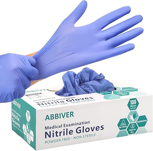 abbiver Guantes desechables sin polvo, paquete de 100 guantes de vinilo morado para examen médico, guantes de comida (SMLXL)