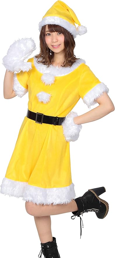 Amazon カラー イエロー カラフルサンタ コスプレ サンタコス 衣装 サンタ ワンピース 手袋 ボンボン ドレス コスプレ コスチューム クリスマス サンタコスプレ 仮装 カラー レッド ブラック ブルー ピンク イエロー ホワイト グリーン パープル オレンジ セクシー