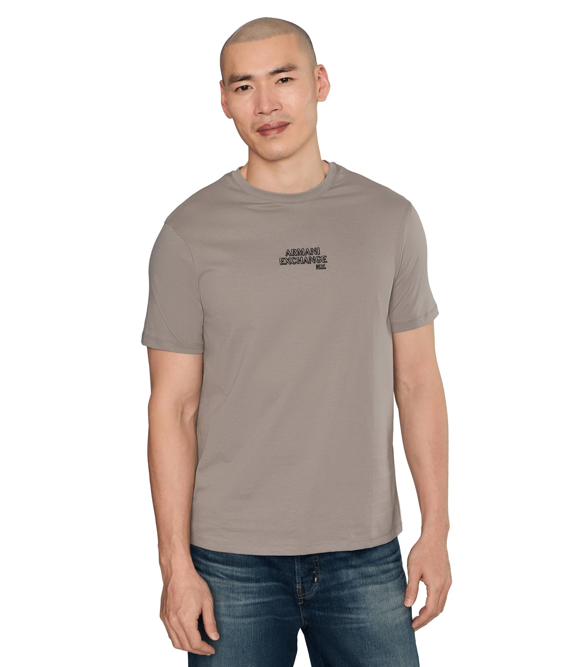 Armani Exchange Men's Beige Slim Fit Jersey T-Shirt With Logo