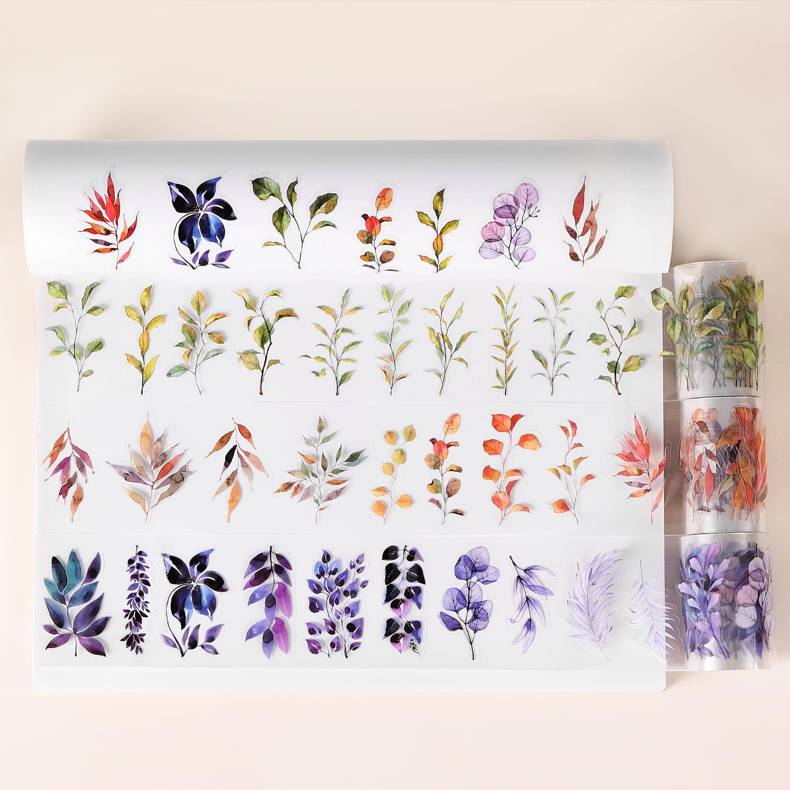 NOGAMOGA Lot De 3 Rouleaux De Ruban Adhésif Transparent Pré-découpé En Forme De Feuille Pour Bullet Journal, Scrapbooking, Planificateurs, Cartes