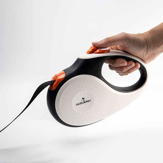 Foto 4 de 5 de Correa para Perro Extensible, Retráctil, 5 Metros, con Botón de Pausa y Bloqueo, S, Blanco, Negro y Naranja