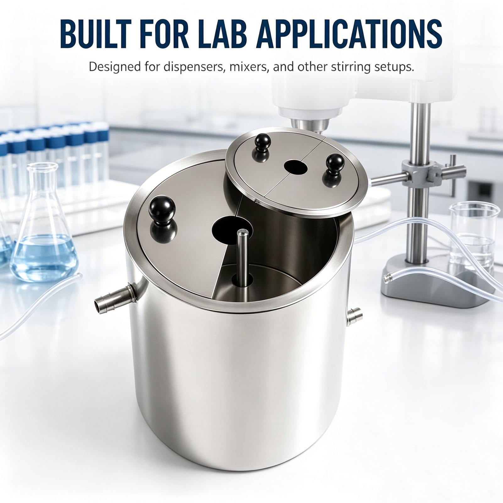 Tambor Dispensador Laboratorio Acero Inoxidable Para Procesos Dispersión | Camisa agua doble capa con tapas divididas para sistemas agitación, mezcla y reactor laboratorio